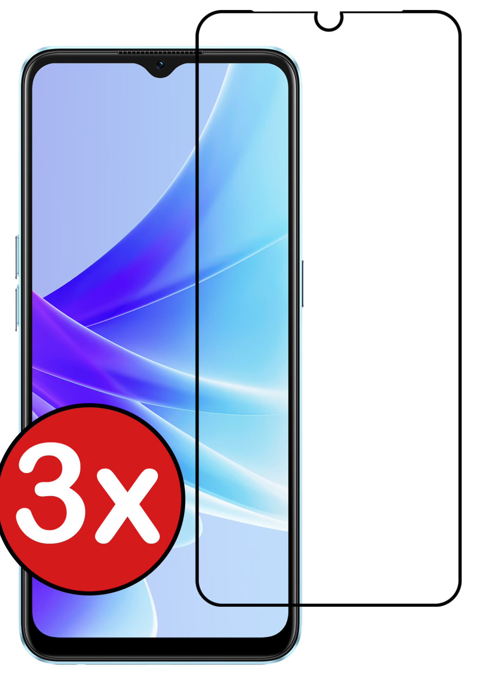 BTH Screenprotector Geschikt voor OPPO A17 Screenprotector Glas Gehard Tempered Glass Full Cover - Screenprotector Geschikt voor OPPO A17 Screen Protector Screen Cover - 3 PACK