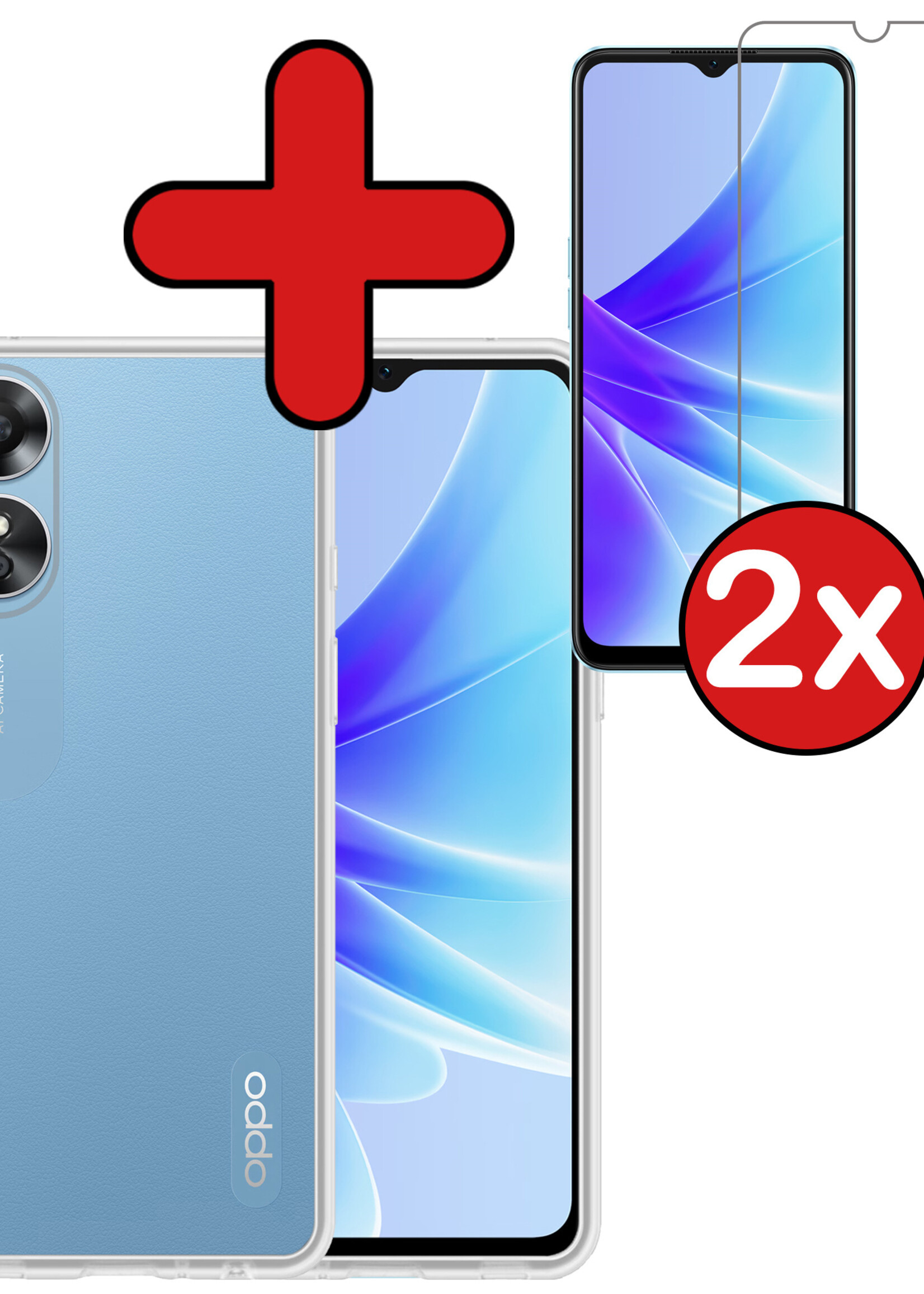 BTH Hoesje Geschikt voor OPPO A17 Hoesje Siliconen Case Hoes Met 2x Screenprotector - Hoes Geschikt voor OPPO A17 Hoes Cover Case - Transparant