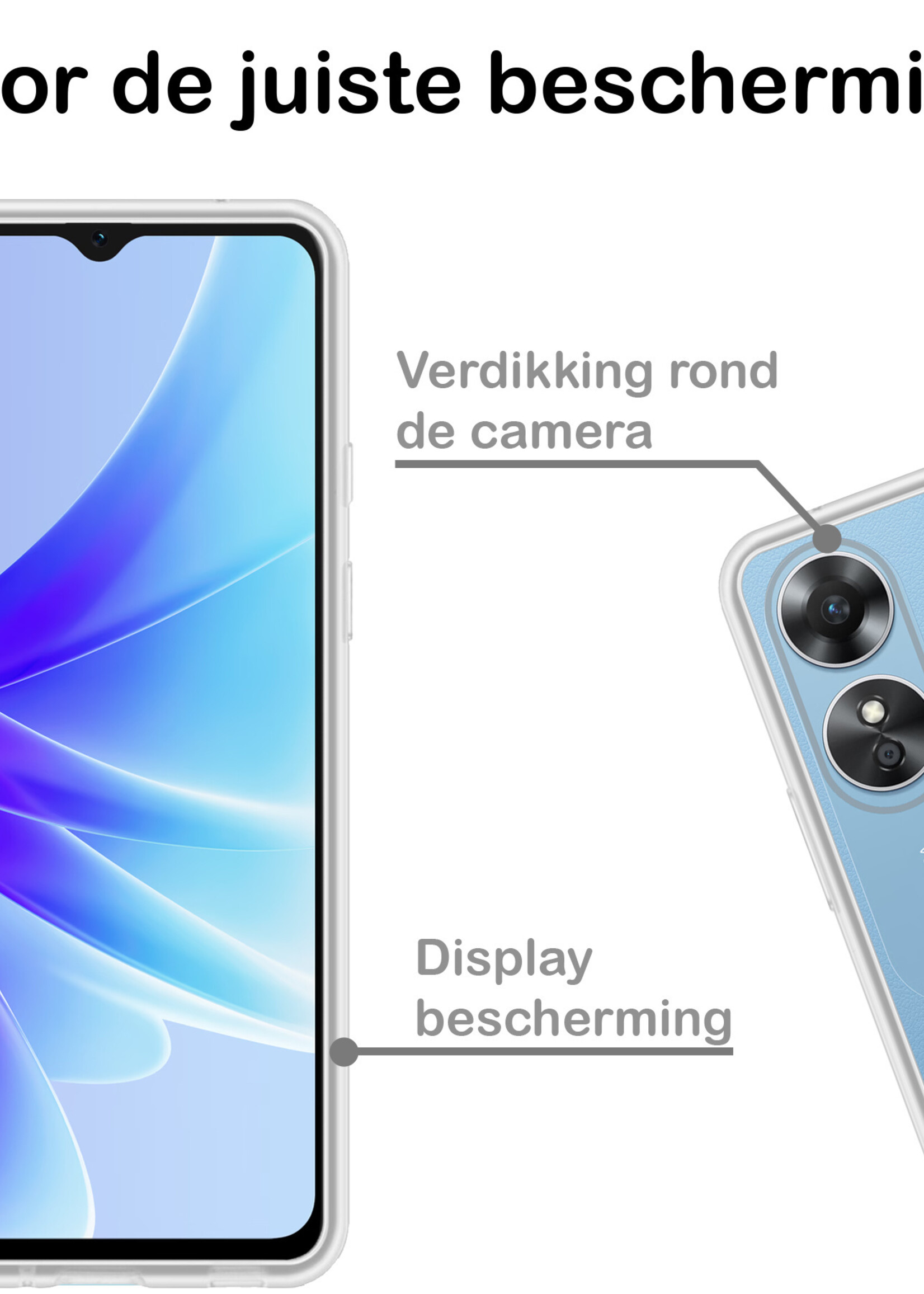 BTH Hoesje Geschikt voor OPPO A17 Hoesje Siliconen Case Hoes Met 2x Screenprotector - Hoes Geschikt voor OPPO A17 Hoes Cover Case - Transparant