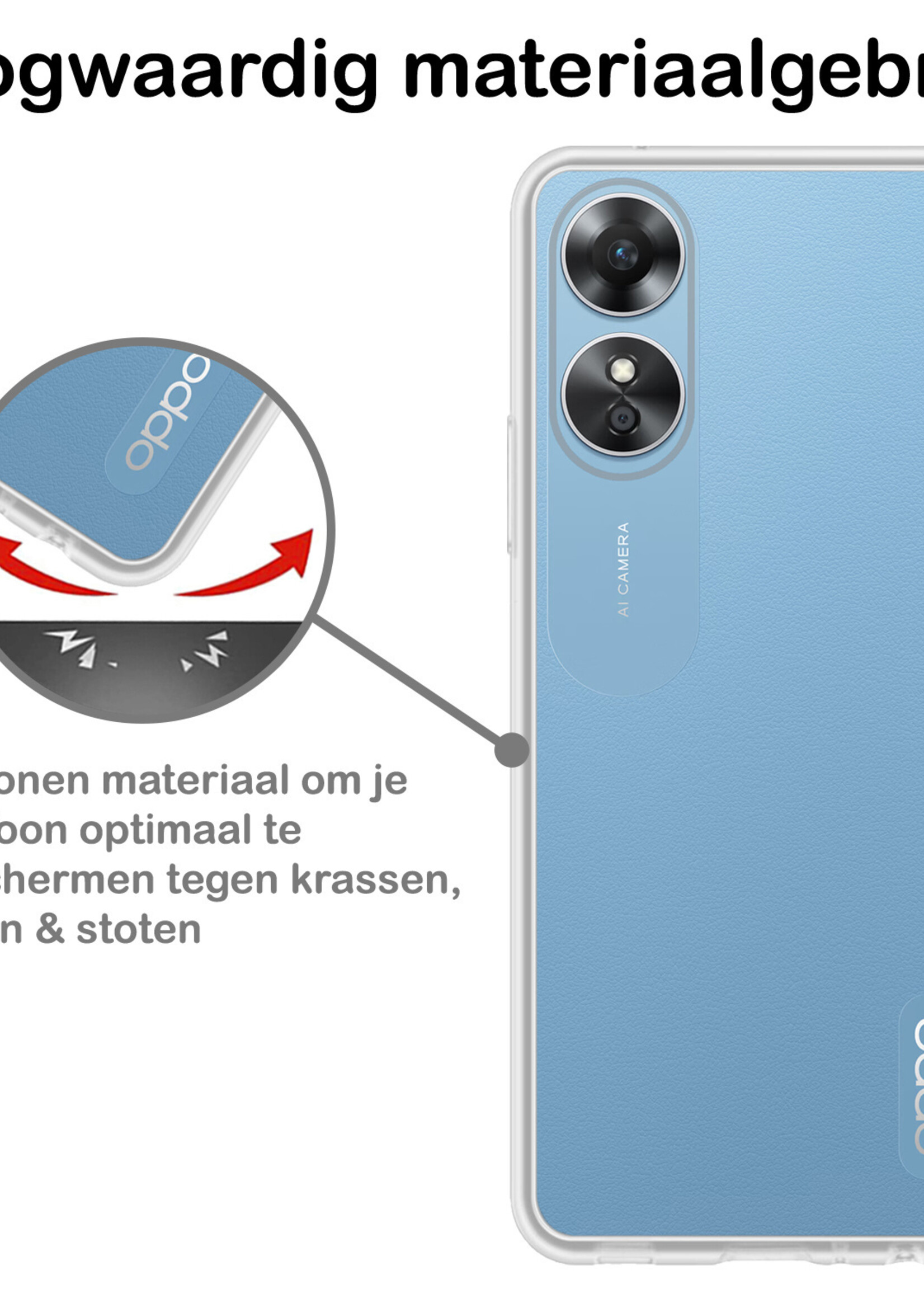 BTH Hoesje Geschikt voor OPPO A17 Hoesje Siliconen Case Hoes Met 2x Screenprotector - Hoes Geschikt voor OPPO A17 Hoes Cover Case - Transparant