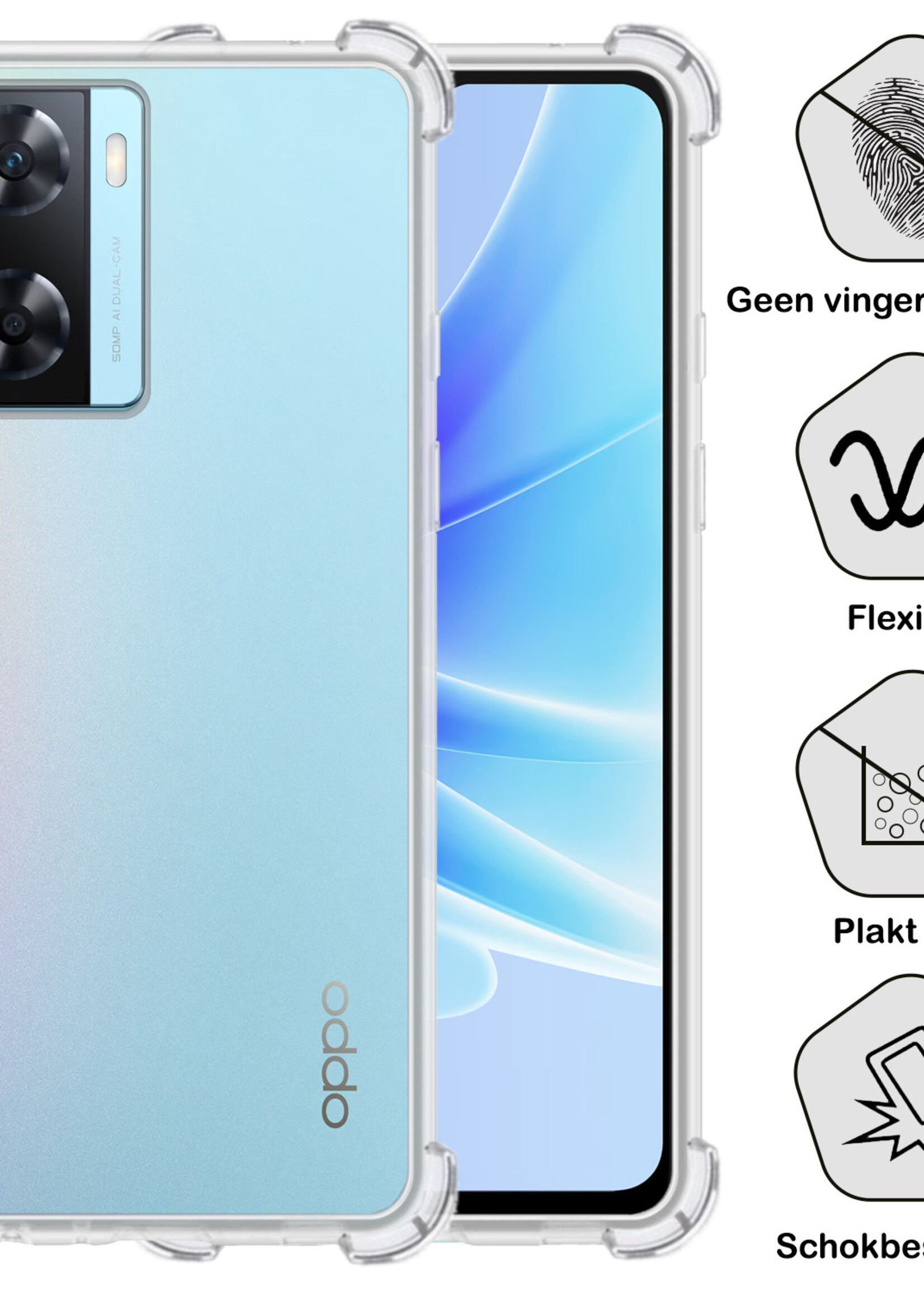 BTH Hoesje Geschikt voor OPPO A57 Hoesje Siliconen Shock Proof Case Hoes - Hoes Geschikt voor OPPO A57 Hoes Cover Case Shockproof - Transparant - 2 PACK