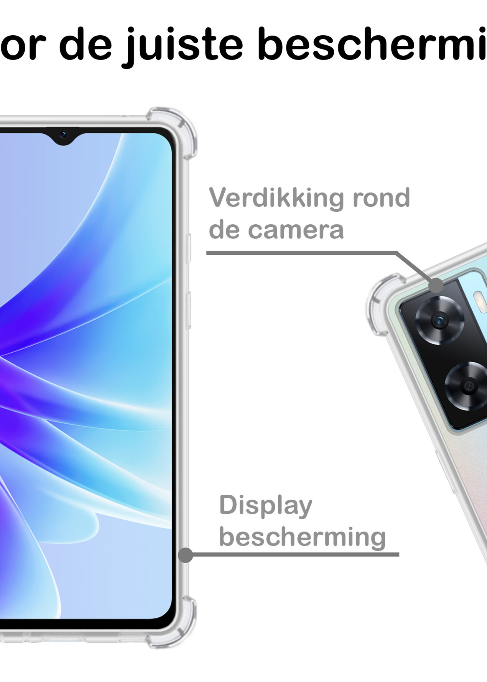 BTH Hoesje Geschikt voor OPPO A57 Hoesje Siliconen Shock Proof Case Hoes - Hoes Geschikt voor OPPO A57 Hoes Cover Case Shockproof - Transparant - 2 PACK