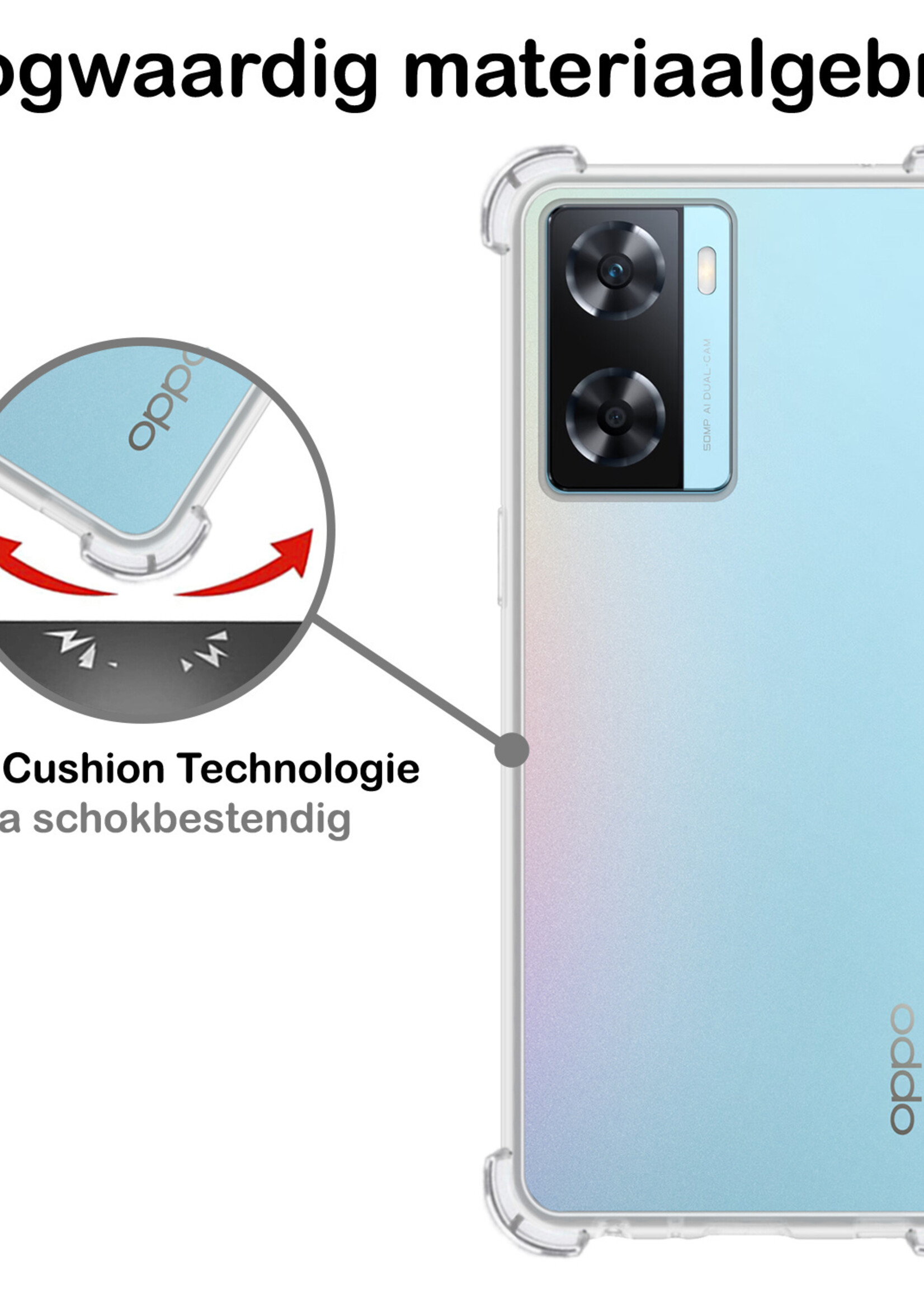 BTH Hoesje Geschikt voor OPPO A57 Hoesje Siliconen Shock Proof Case Hoes - Hoes Geschikt voor OPPO A57 Hoes Cover Case Shockproof - Transparant - 2 PACK