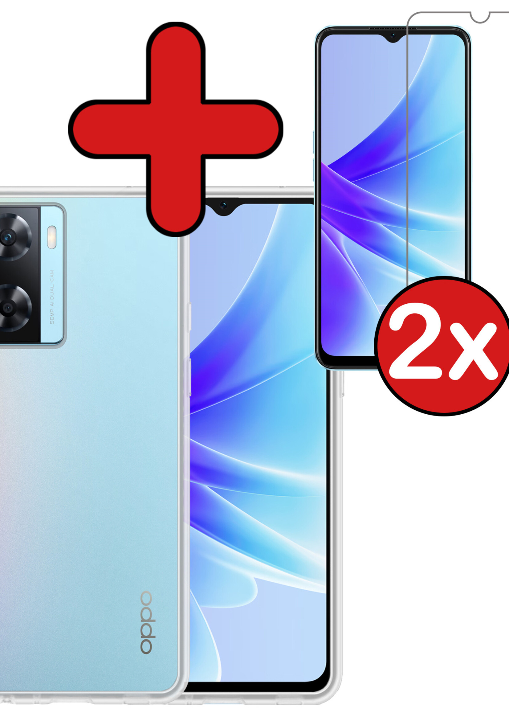 BTH Hoesje Geschikt voor OPPO A57 Hoesje Siliconen Case Hoes Met 2x Screenprotector - Hoes Geschikt voor OPPO A57 Hoes Cover Case - Transparant