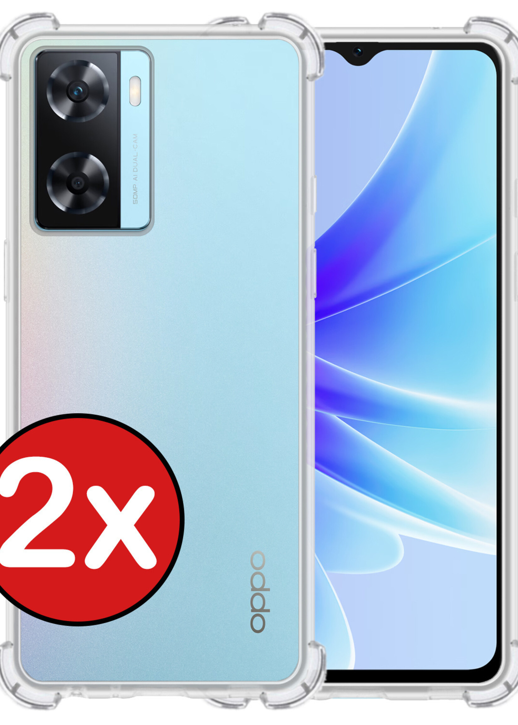 BTH Hoesje Geschikt voor OPPO A57s Hoesje Siliconen Shock Proof Case Hoes - Hoes Geschikt voor OPPO A57s Hoes Cover Case Shockproof - Transparant - 2 PACK