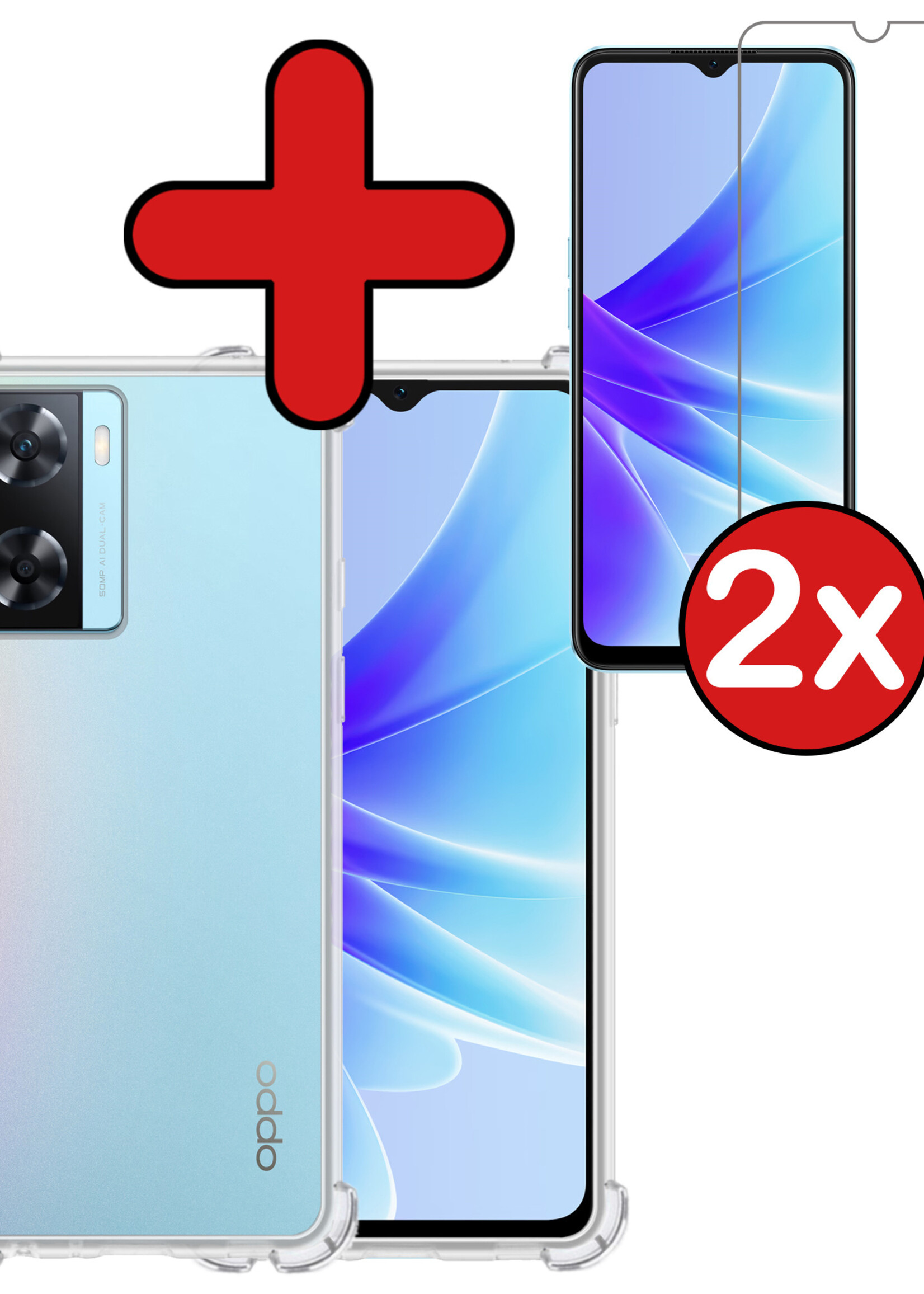 BTH Hoesje Geschikt voor OPPO A57s Hoesje Siliconen Shock Proof Case Hoes Met 2x Screenprotector - Hoes Geschikt voor OPPO A57s Hoes Cover Case Shockproof - Transparant