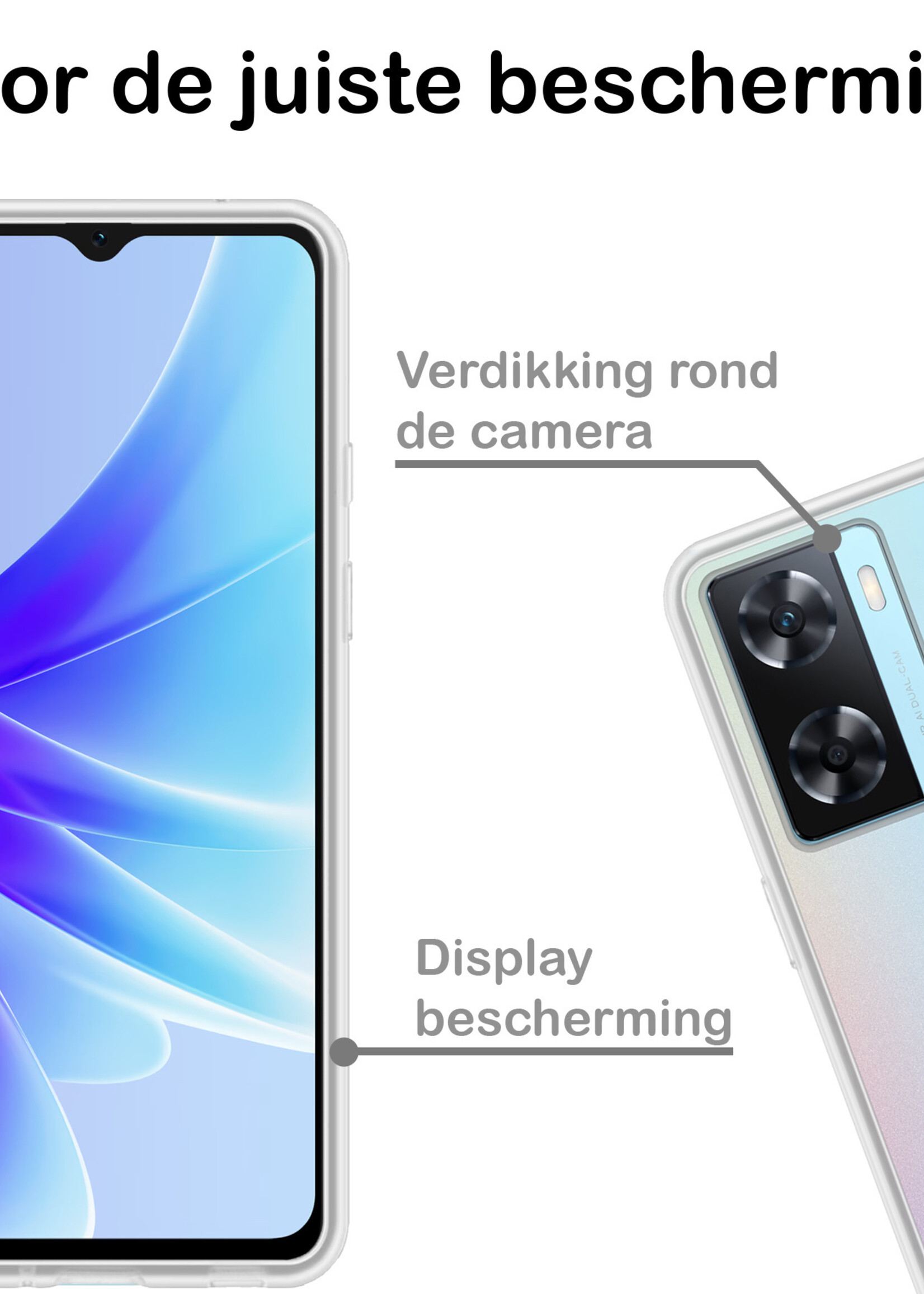 BTH Hoesje Geschikt voor OPPO A57s Hoesje Siliconen Case Hoes Met 2x Screenprotector - Hoes Geschikt voor OPPO A57s Hoes Cover Case - Transparant