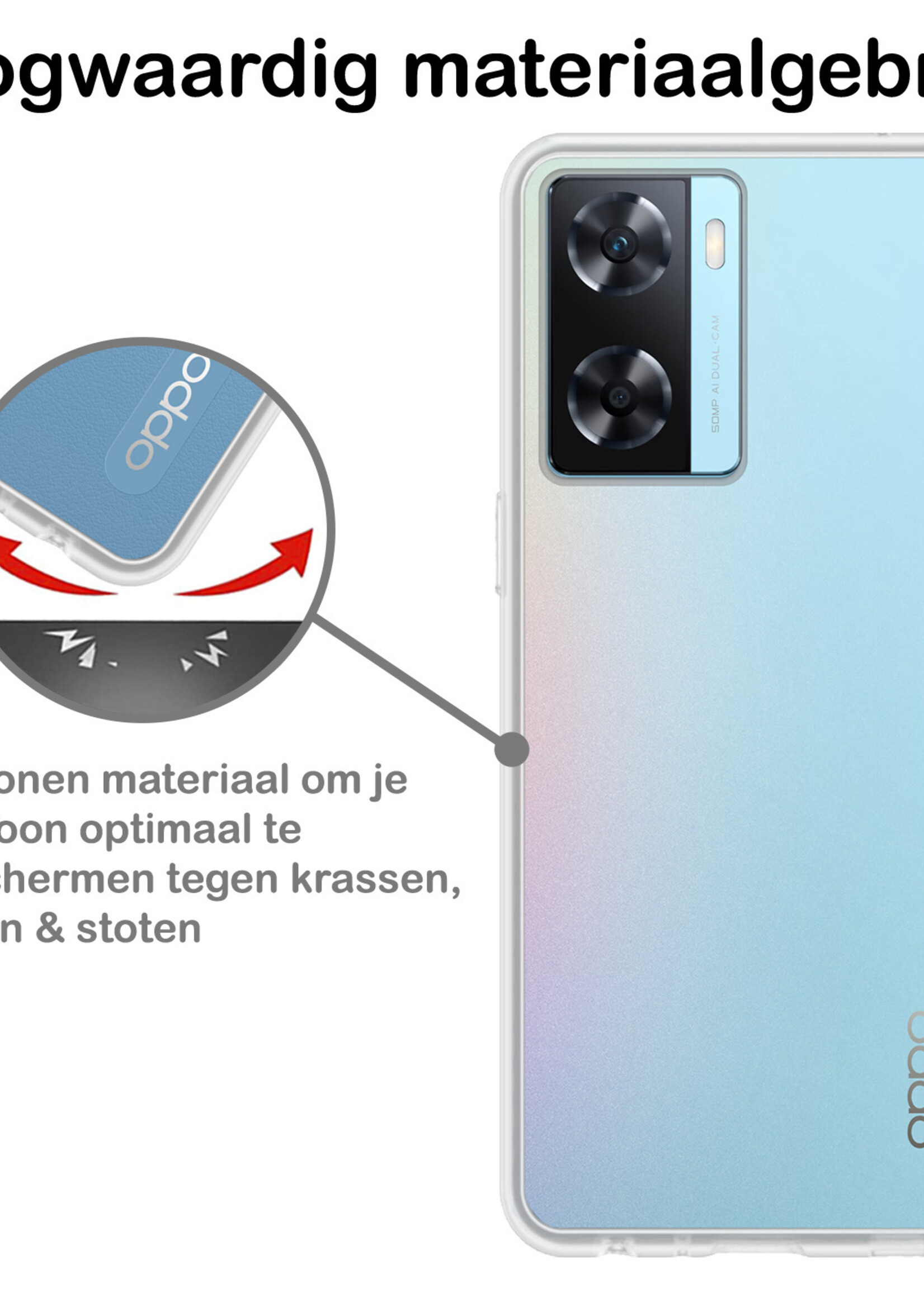 BTH Hoesje Geschikt voor OPPO A57s Hoesje Siliconen Case Hoes Met 2x Screenprotector - Hoes Geschikt voor OPPO A57s Hoes Cover Case - Transparant
