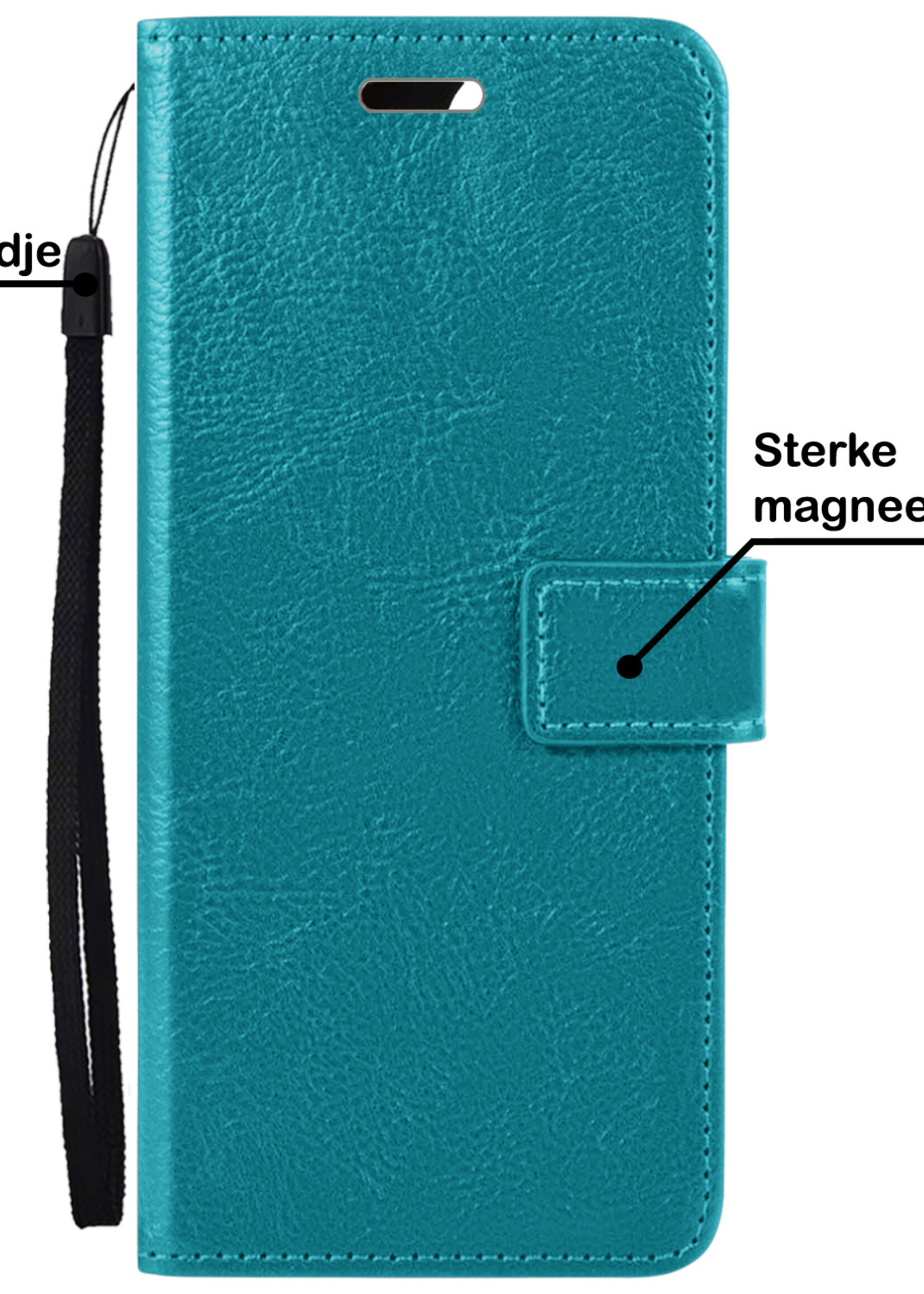 BTH Hoesje Geschikt voor OPPO A17 Hoesje Book Case Hoes Portemonnee Cover Walletcase Met Screenprotector - Hoes Geschikt voor OPPO A17 Hoes Bookcase Hoesje - Turquoise