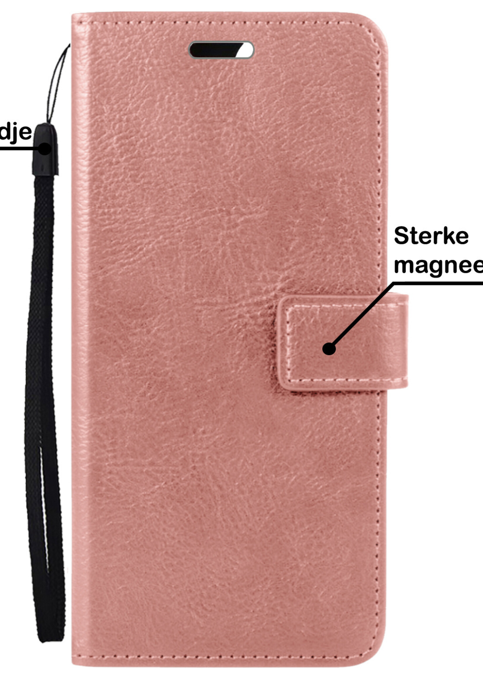 BTH Hoesje Geschikt voor OPPO A17 Hoesje Book Case Hoes Portemonnee Cover Walletcase Met 2x Screenprotector - Hoes Geschikt voor OPPO A17 Hoes Bookcase Hoesje - Rosé goud