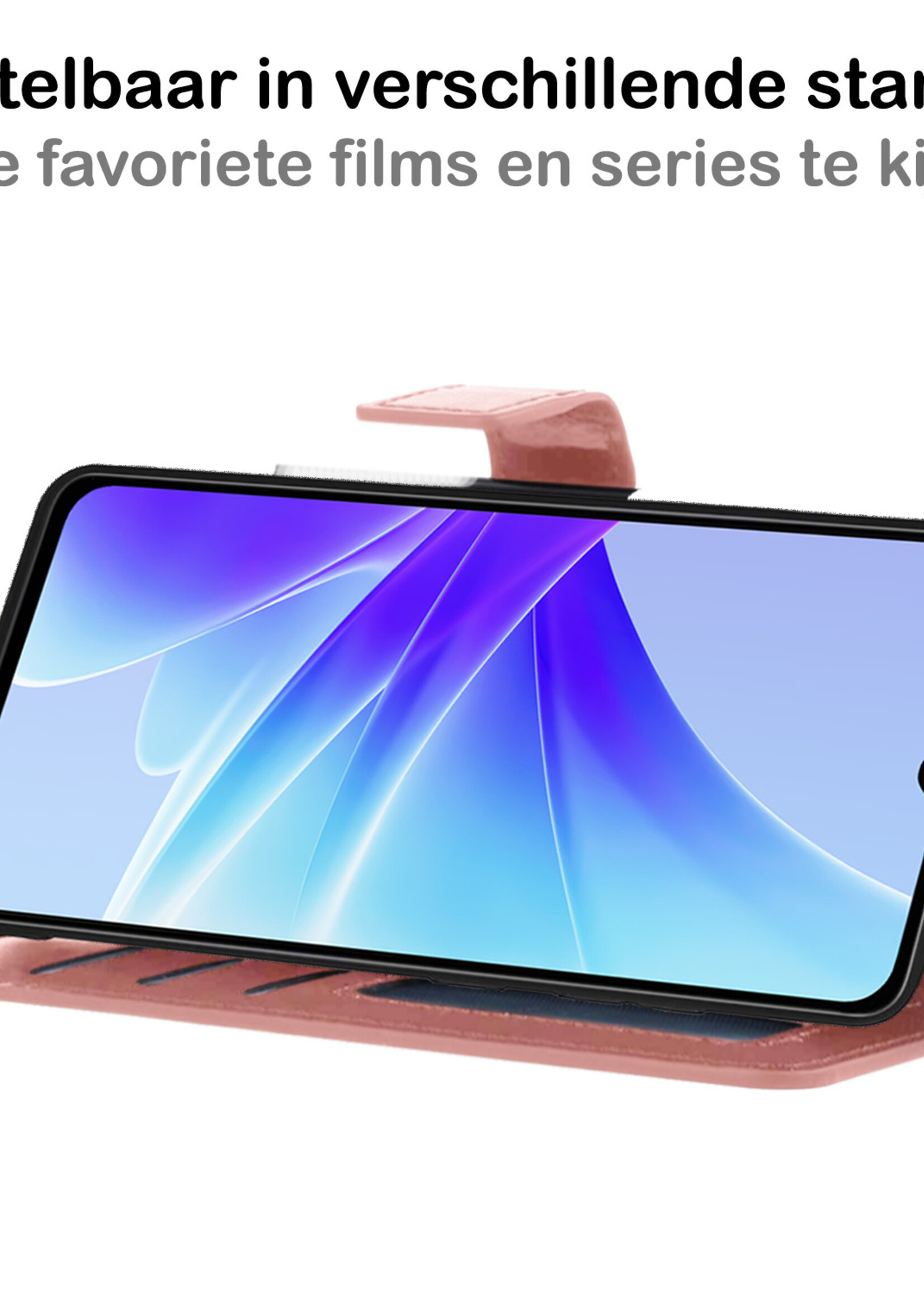 BTH Hoesje Geschikt voor OPPO A17 Hoesje Book Case Hoes Portemonnee Cover Walletcase Met 2x Screenprotector - Hoes Geschikt voor OPPO A17 Hoes Bookcase Hoesje - Rosé goud