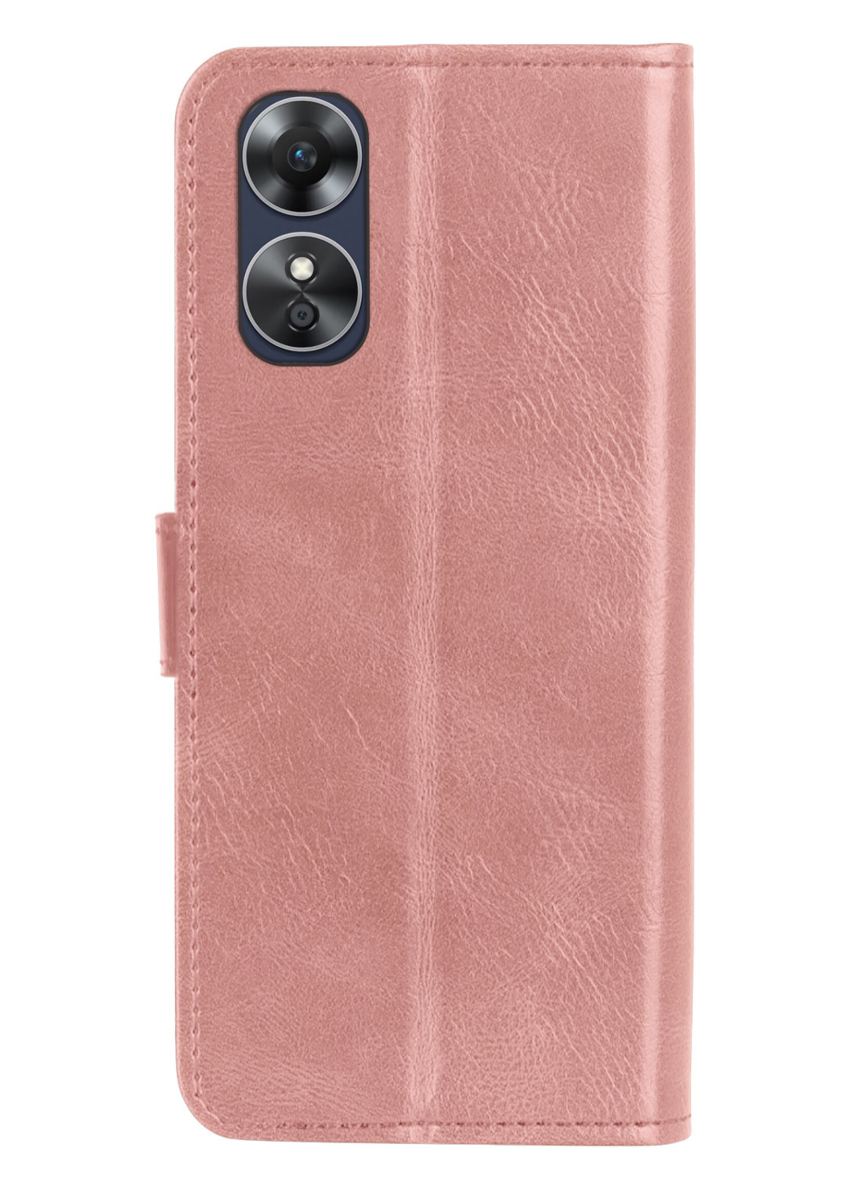 BTH Hoesje Geschikt voor OPPO A17 Hoesje Book Case Hoes Portemonnee Cover Walletcase Met 2x Screenprotector - Hoes Geschikt voor OPPO A17 Hoes Bookcase Hoesje - Rosé goud