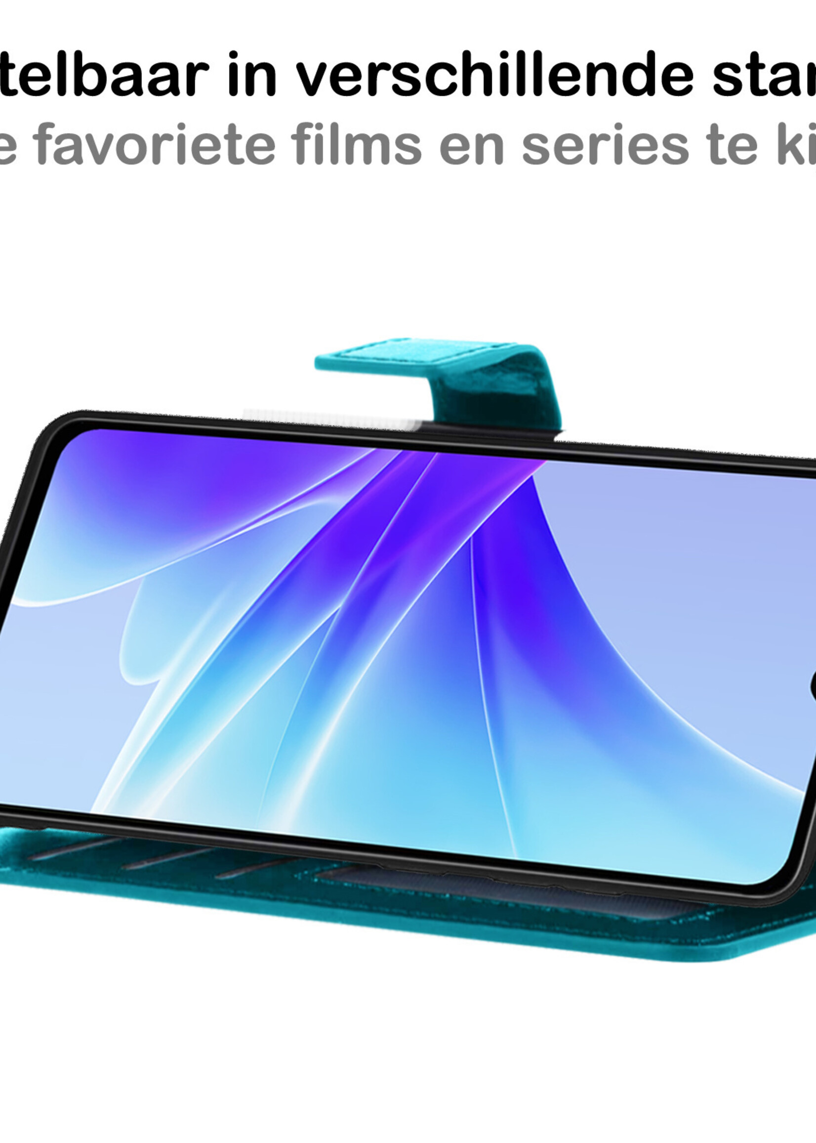 BTH Hoesje Geschikt voor OPPO A17 Hoesje Book Case Hoes Portemonnee Cover Walletcase Met 2x Screenprotector - Hoes Geschikt voor OPPO A17 Hoes Bookcase Hoesje - Turquoise