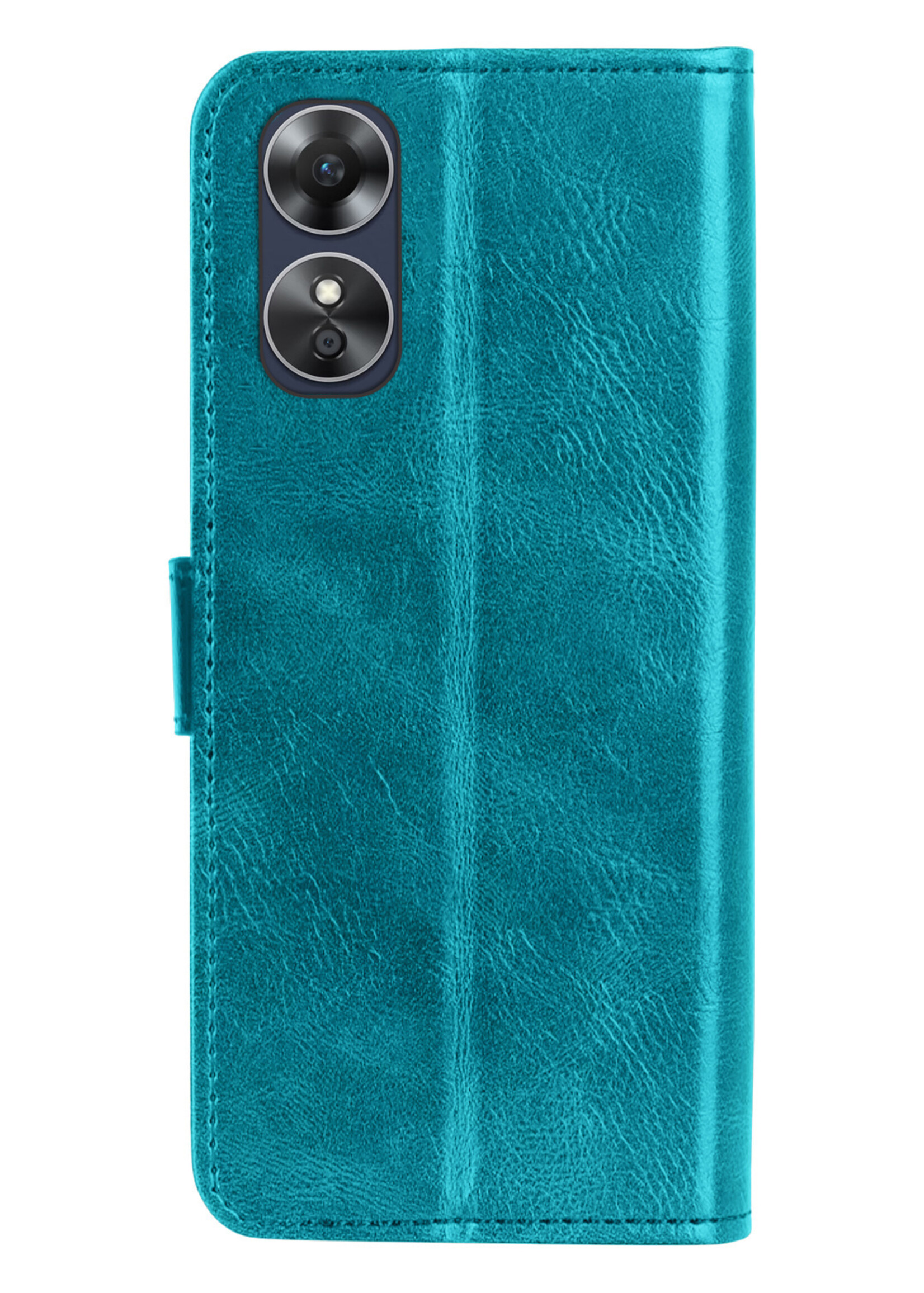 BTH Hoesje Geschikt voor OPPO A17 Hoesje Book Case Hoes Portemonnee Cover Walletcase Met 2x Screenprotector - Hoes Geschikt voor OPPO A17 Hoes Bookcase Hoesje - Turquoise