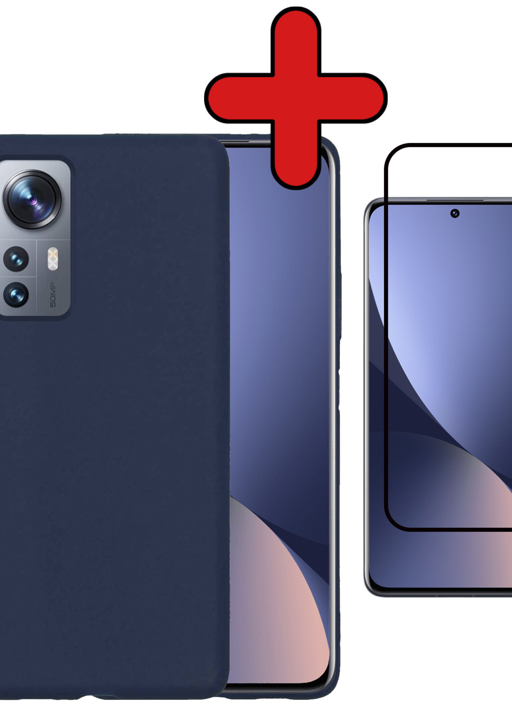 BTH Hoesje Geschikt voor Xiaomi 12 Hoesje Siliconen Case Hoes Met Screenprotector - Hoes Geschikt voor Xiaomi 12 Hoes Cover Case - Donkerblauw