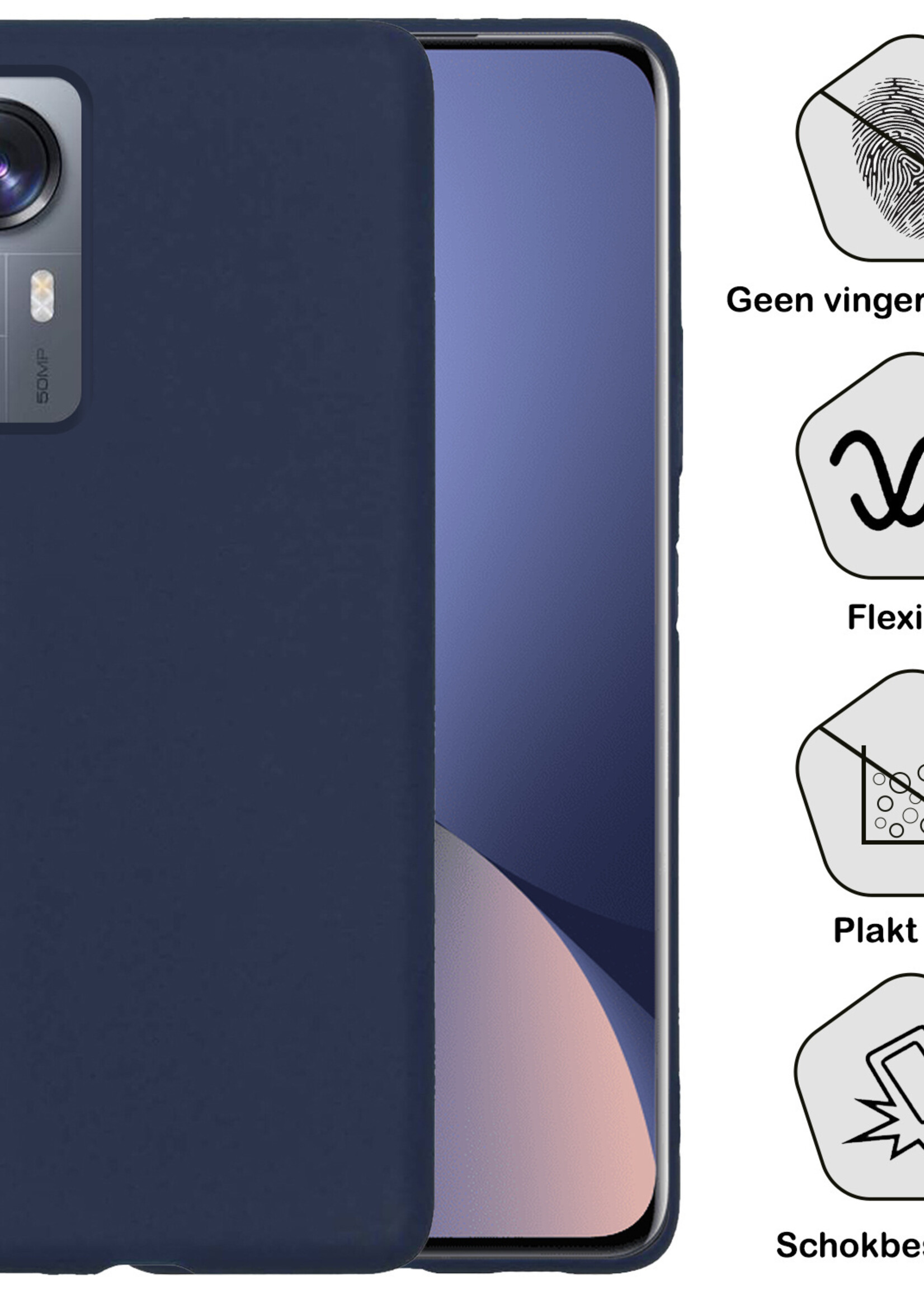 BTH Hoesje Geschikt voor Xiaomi 12 Hoesje Siliconen Case Hoes Met Screenprotector - Hoes Geschikt voor Xiaomi 12 Hoes Cover Case - Donkerblauw
