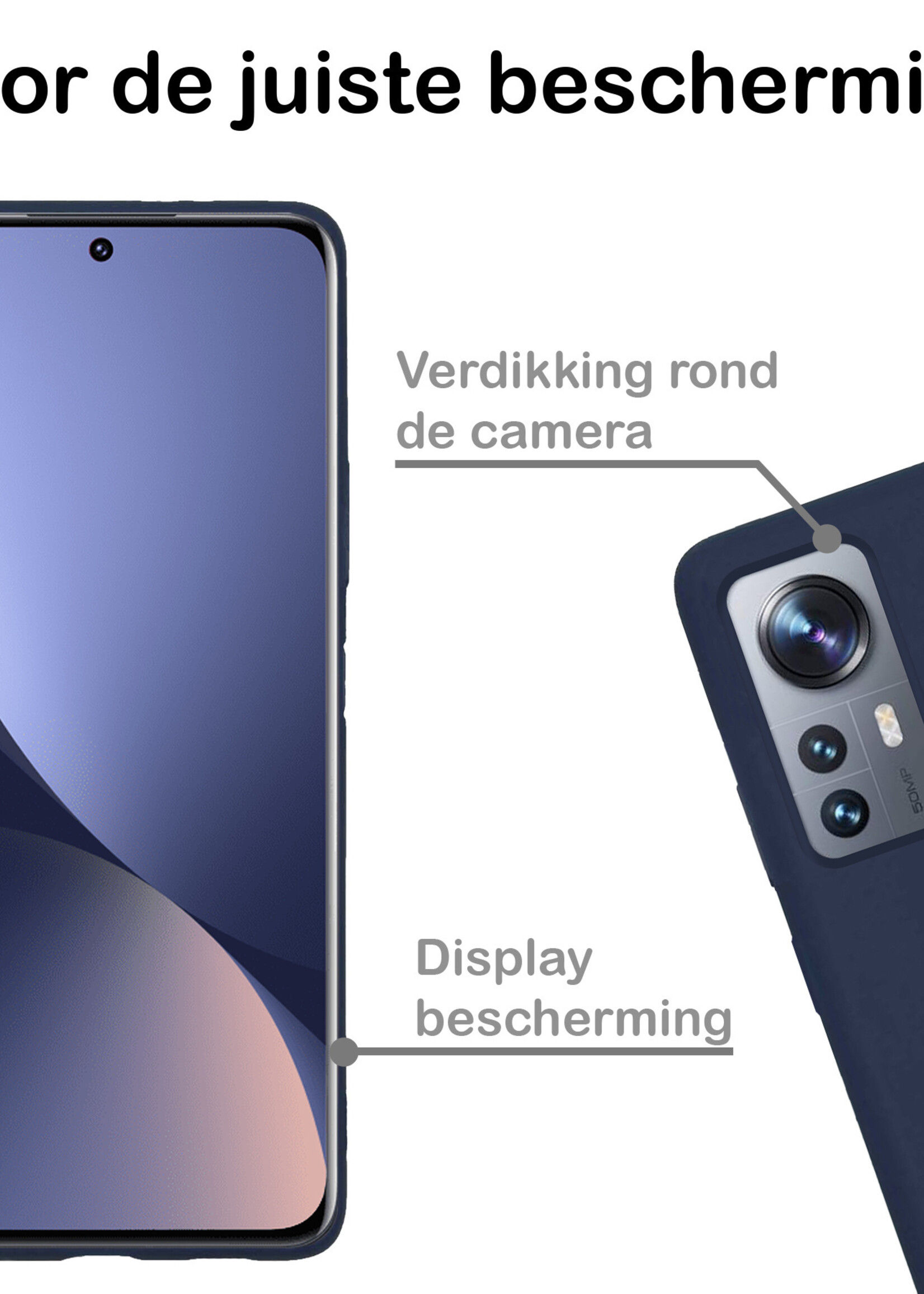 BTH Hoesje Geschikt voor Xiaomi 12 Hoesje Siliconen Case Hoes Met Screenprotector - Hoes Geschikt voor Xiaomi 12 Hoes Cover Case - Donkerblauw