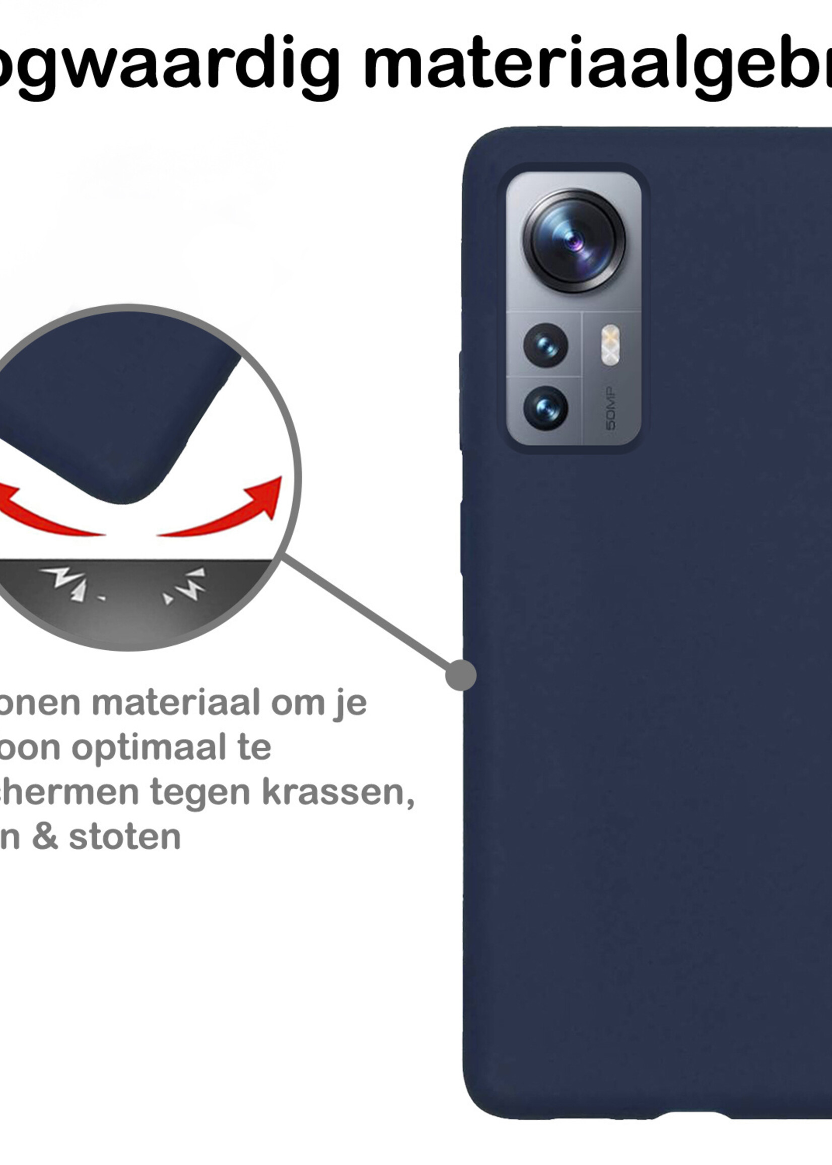 BTH Hoesje Geschikt voor Xiaomi 12 Hoesje Siliconen Case Hoes Met Screenprotector - Hoes Geschikt voor Xiaomi 12 Hoes Cover Case - Donkerblauw