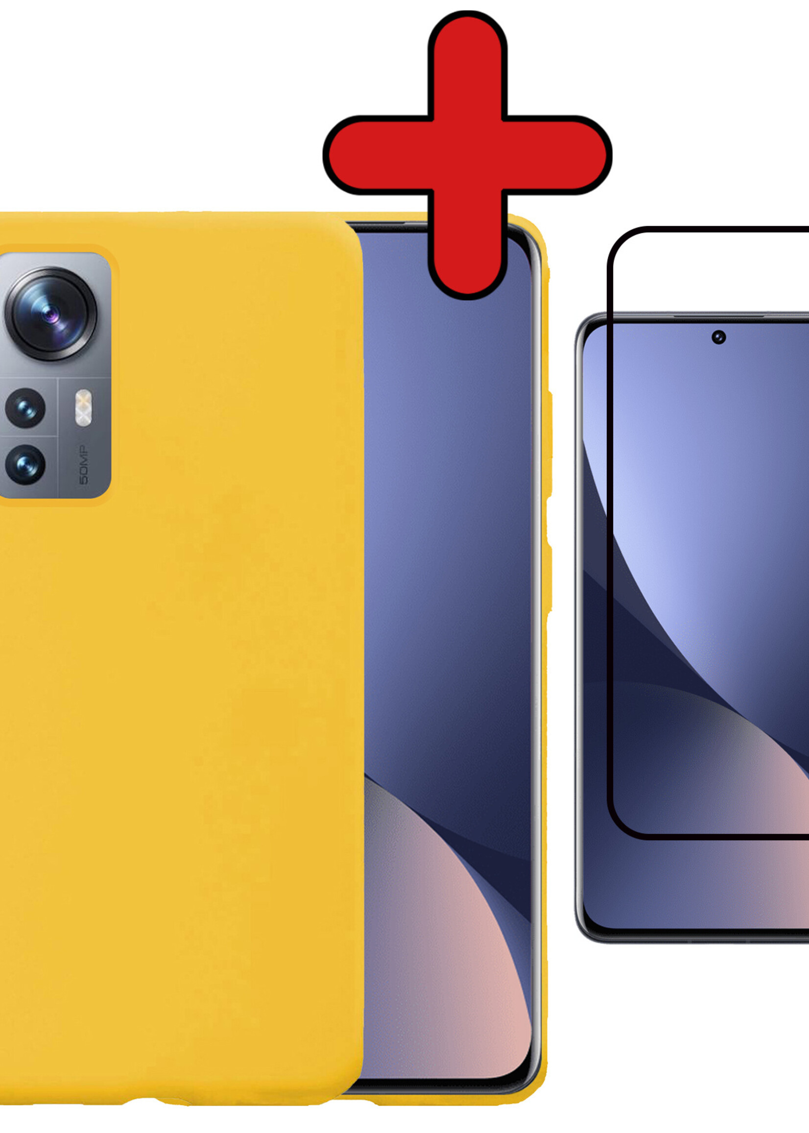 BTH Hoesje Geschikt voor Xiaomi 12 Hoesje Siliconen Case Hoes Met Screenprotector - Hoes Geschikt voor Xiaomi 12 Hoes Cover Case - Geel