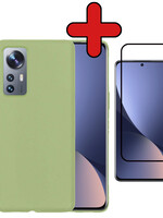BTH BTH Xiaomi 12 Hoesje Siliconen Met Screenprotector - Groen
