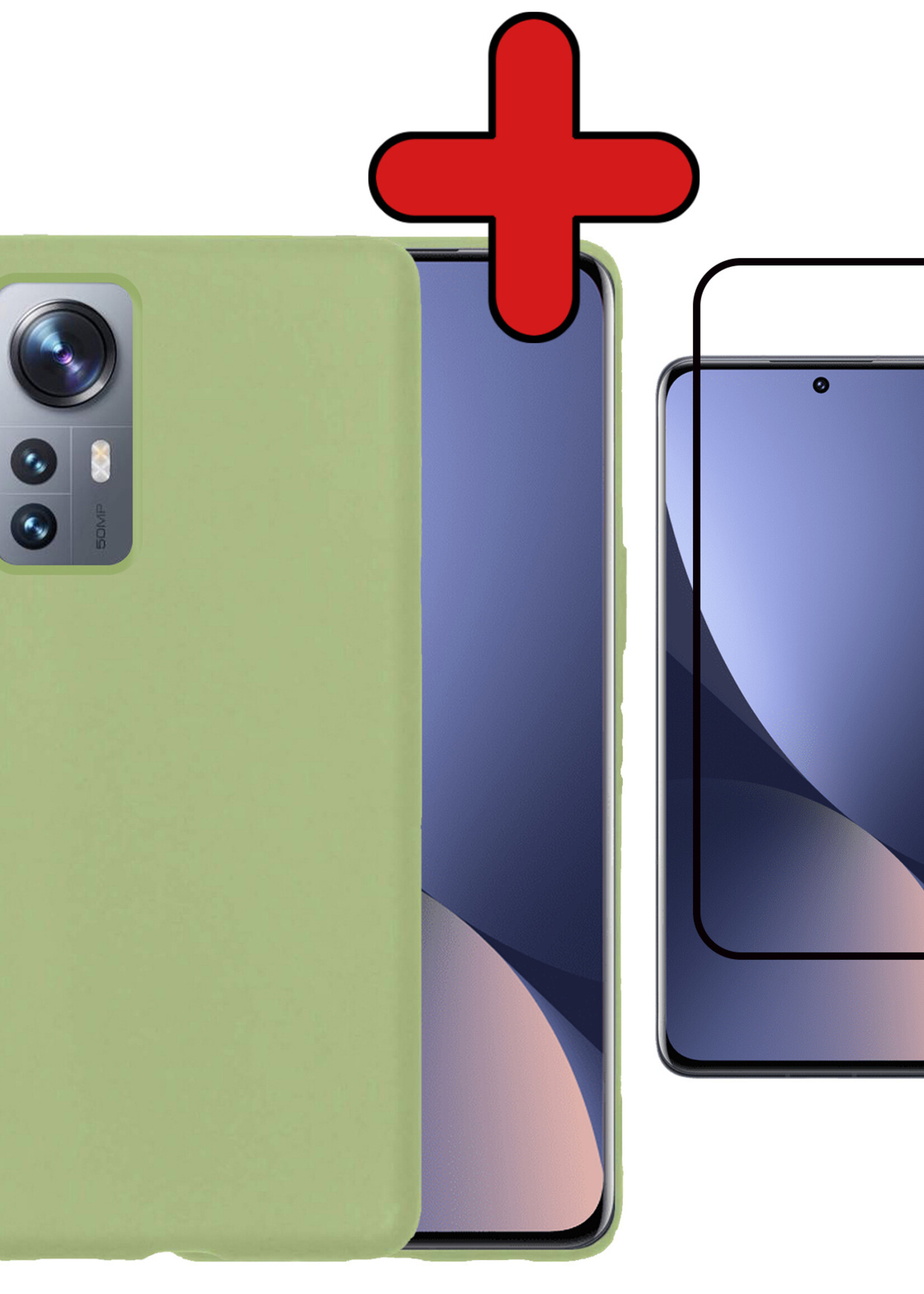 BTH Hoesje Geschikt voor Xiaomi 12 Hoesje Siliconen Case Hoes Met Screenprotector - Hoes Geschikt voor Xiaomi 12 Hoes Cover Case - Groen