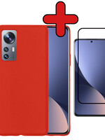 BTH BTH Xiaomi 12 Hoesje Siliconen Met Screenprotector - Rood
