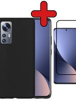 BTH BTH Xiaomi 12 Hoesje Siliconen Met Screenprotector - Zwart