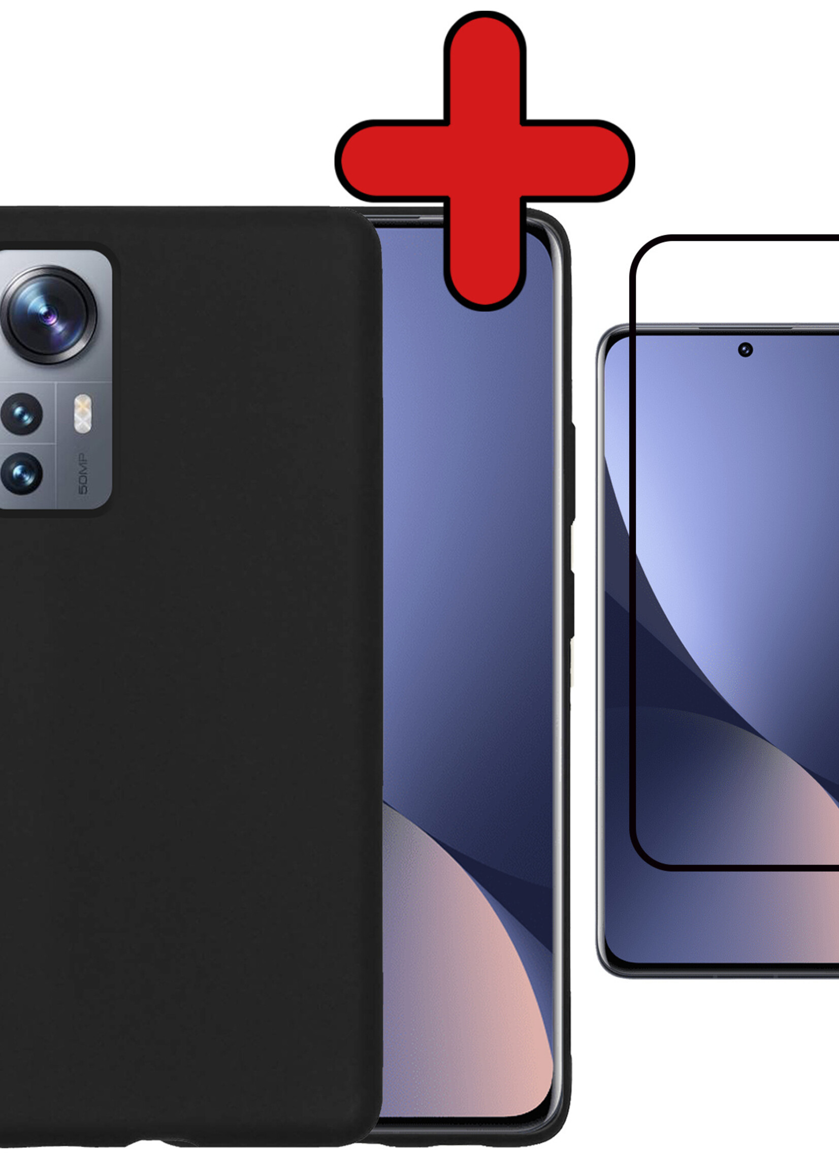 BTH Hoesje Geschikt voor Xiaomi 12 Hoesje Siliconen Case Hoes Met Screenprotector - Hoes Geschikt voor Xiaomi 12 Hoes Cover Case - Zwart