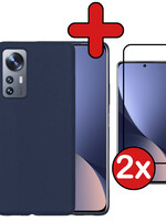 BTH BTH Xiaomi 12 Hoesje Siliconen Met 2x Screenprotector - Donkerblauw
