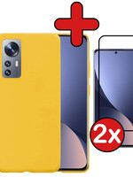 BTH BTH Xiaomi 12 Hoesje Siliconen Met 2x Screenprotector - Geel