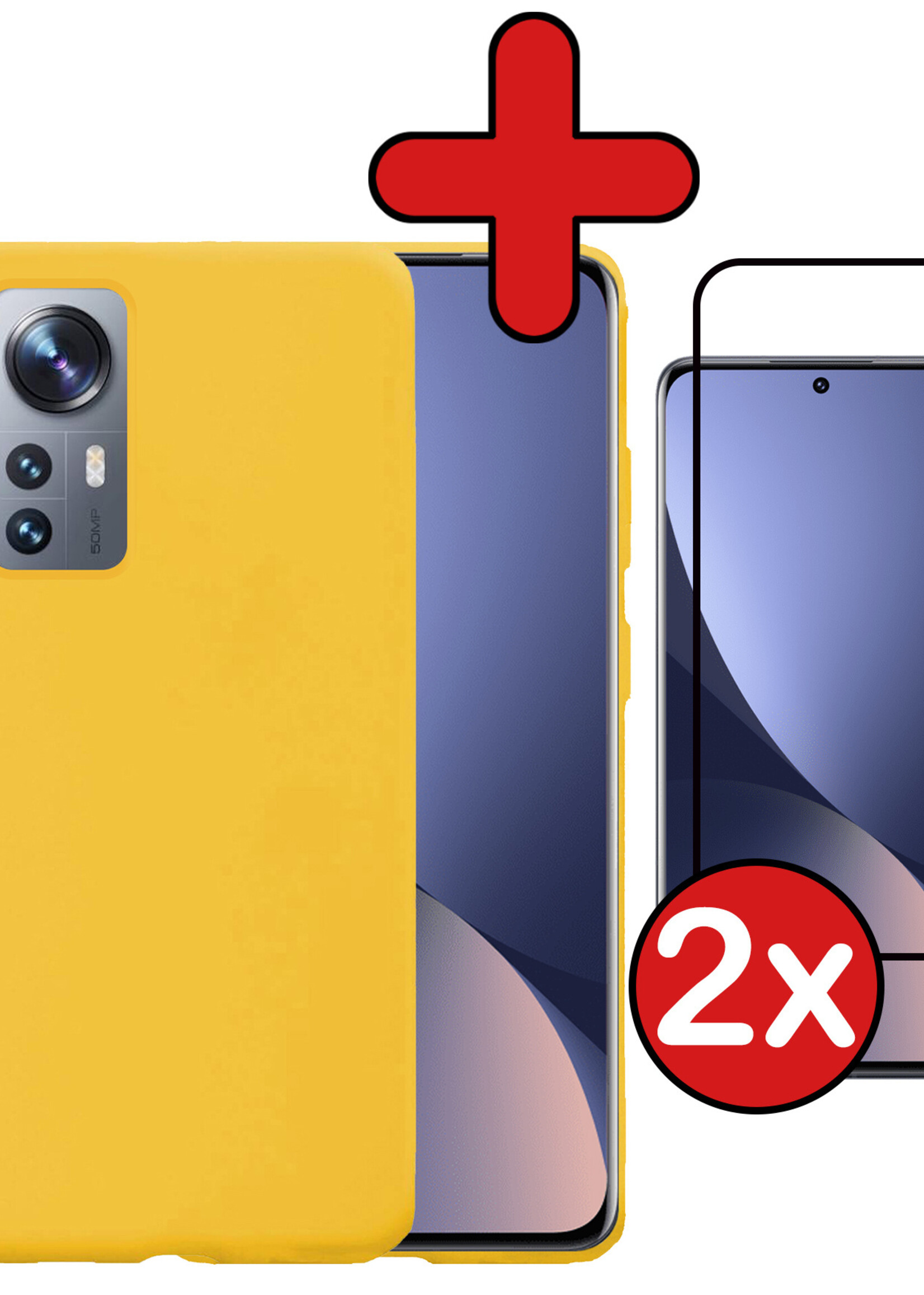 BTH Hoesje Geschikt voor Xiaomi 12 Hoesje Siliconen Case Hoes Met 2x Screenprotector - Hoes Geschikt voor Xiaomi 12 Hoes Cover Case - Geel