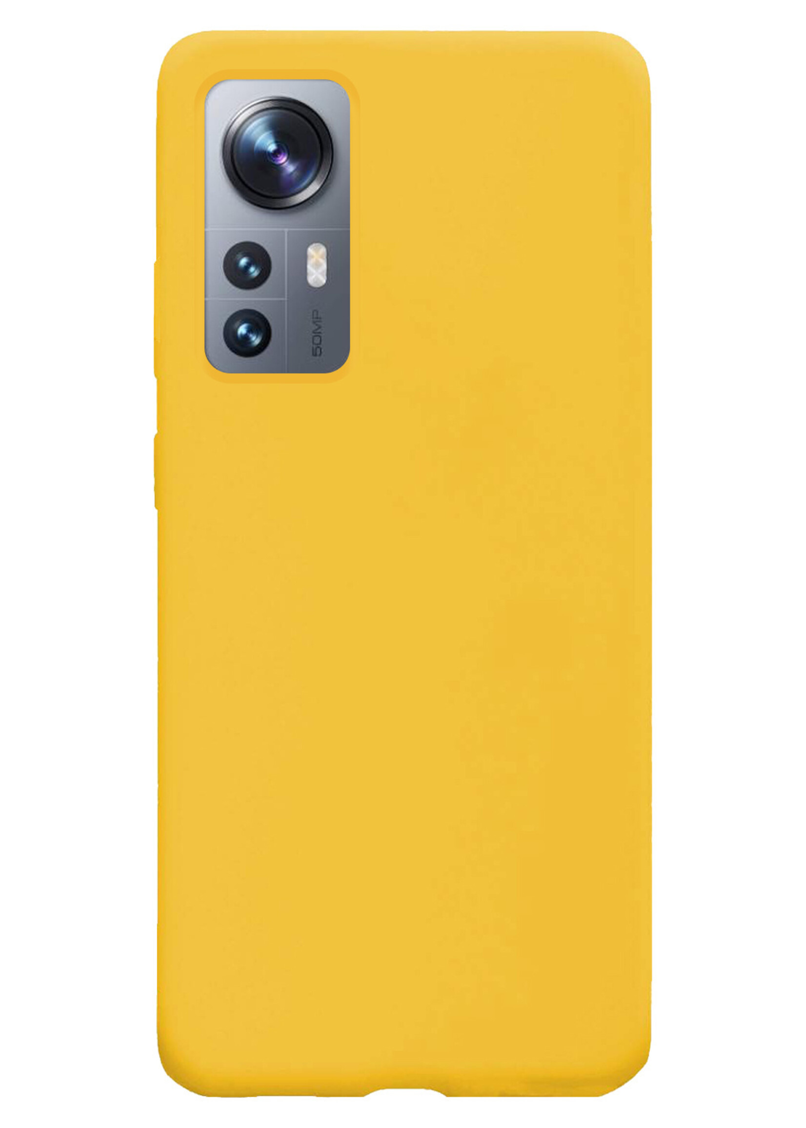 BTH Hoesje Geschikt voor Xiaomi 12 Hoesje Siliconen Case Hoes Met 2x Screenprotector - Hoes Geschikt voor Xiaomi 12 Hoes Cover Case - Geel