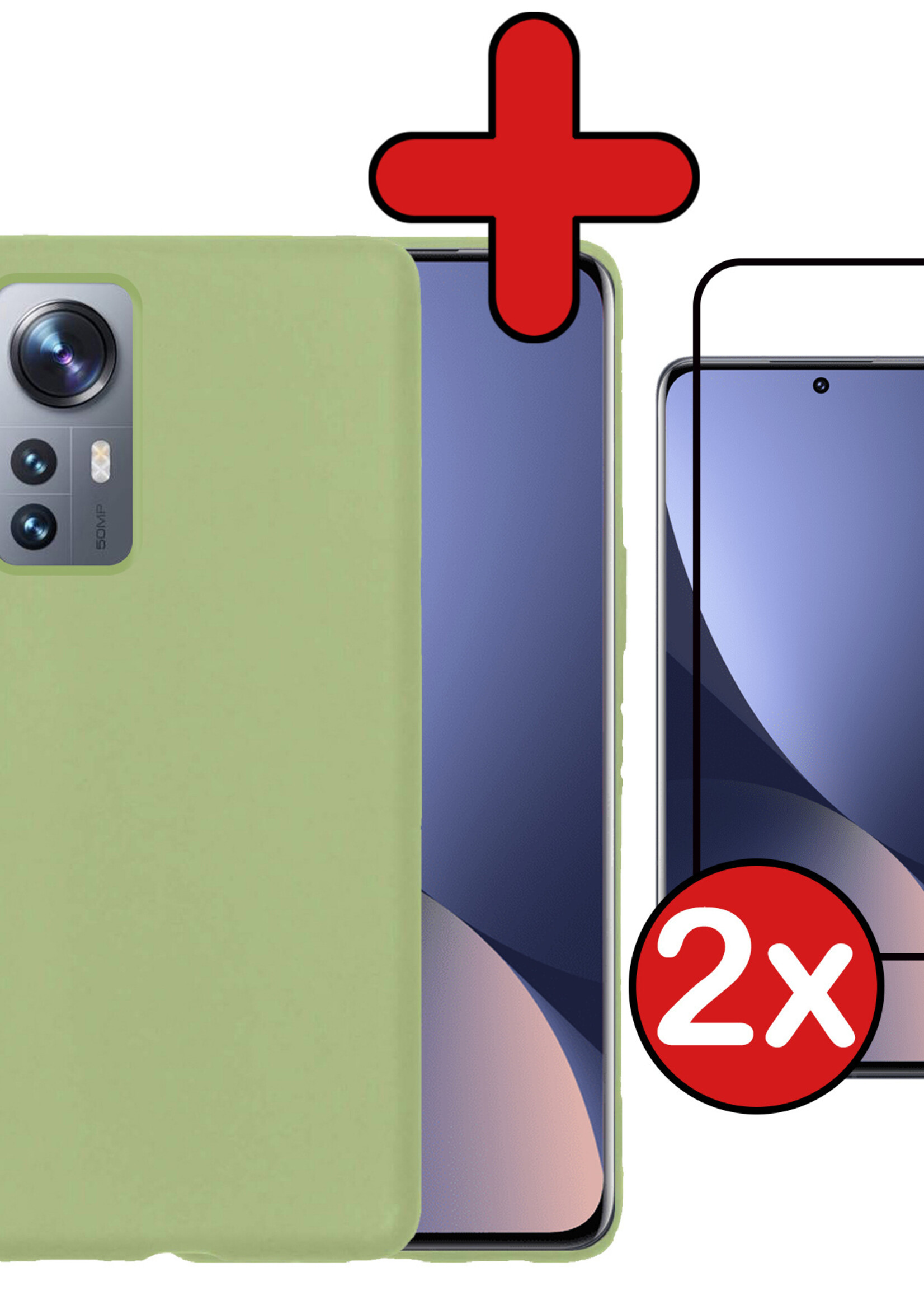 BTH Hoesje Geschikt voor Xiaomi 12 Hoesje Siliconen Case Hoes Met 2x Screenprotector - Hoes Geschikt voor Xiaomi 12 Hoes Cover Case - Groen