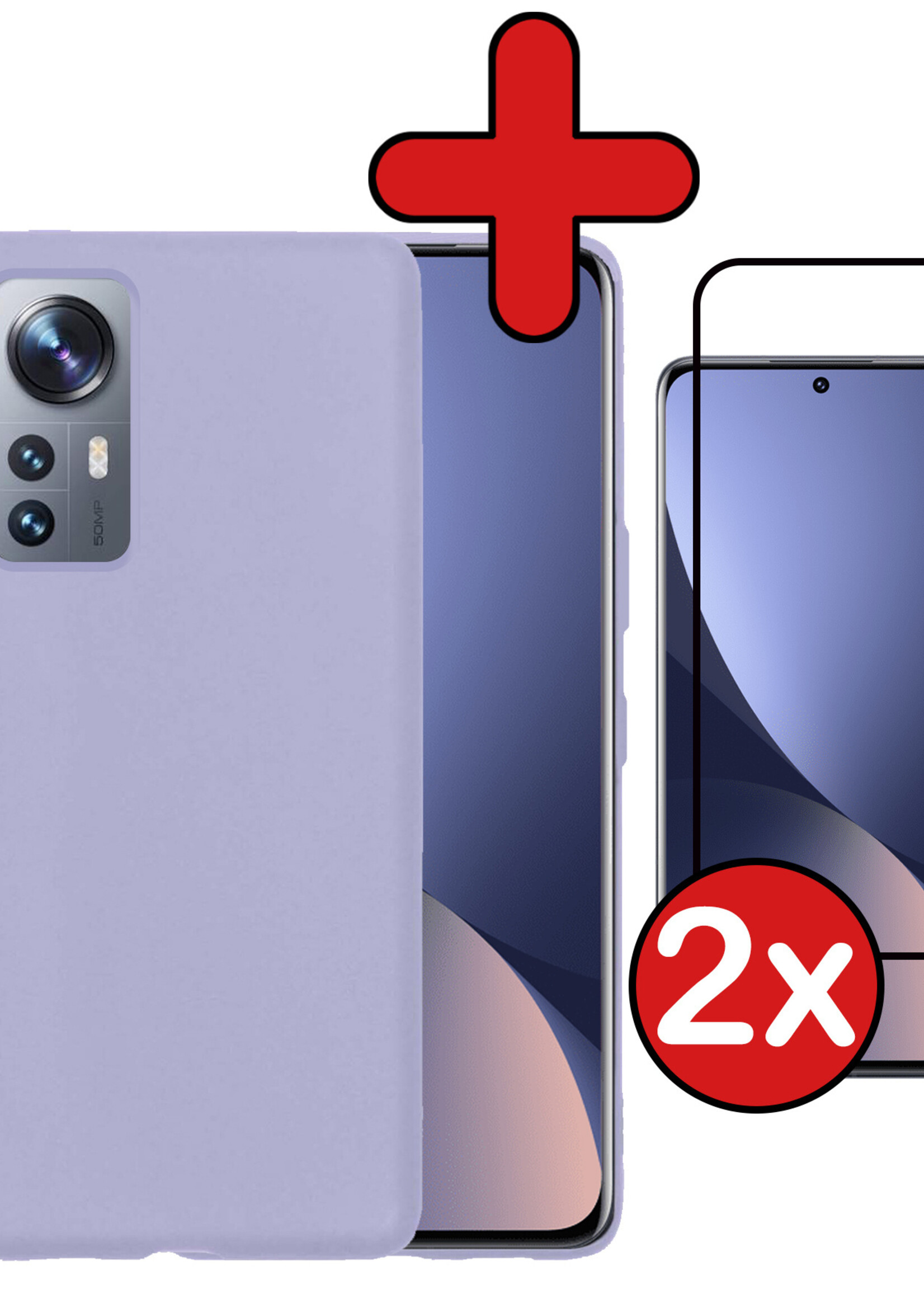 BTH Hoesje Geschikt voor Xiaomi 12 Hoesje Siliconen Case Hoes Met 2x Screenprotector - Hoes Geschikt voor Xiaomi 12 Hoes Cover Case - Lila