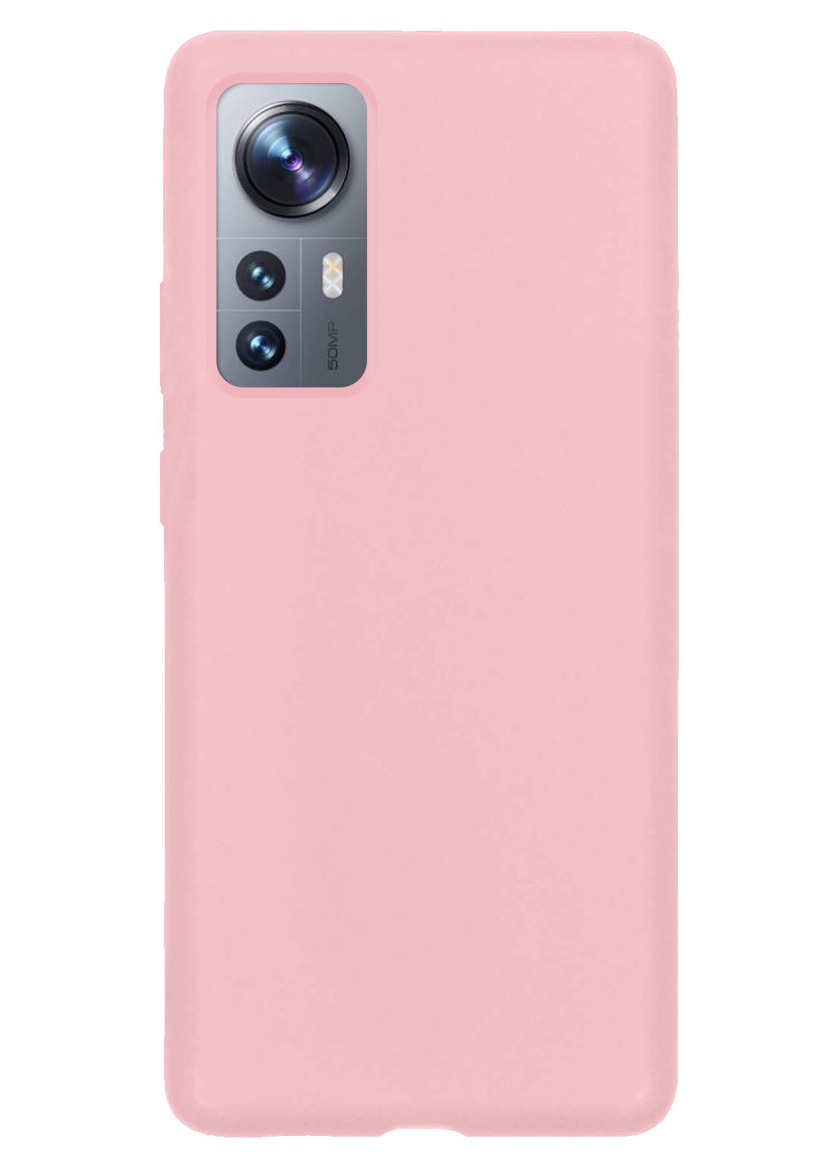 BTH Hoesje Geschikt voor Xiaomi 12 Hoesje Siliconen Case Hoes Met 2x Screenprotector - Hoes Geschikt voor Xiaomi 12 Hoes Cover Case - Lichtroze