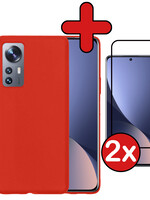 BTH BTH Xiaomi 12 Hoesje Siliconen Met 2x Screenprotector - Rood