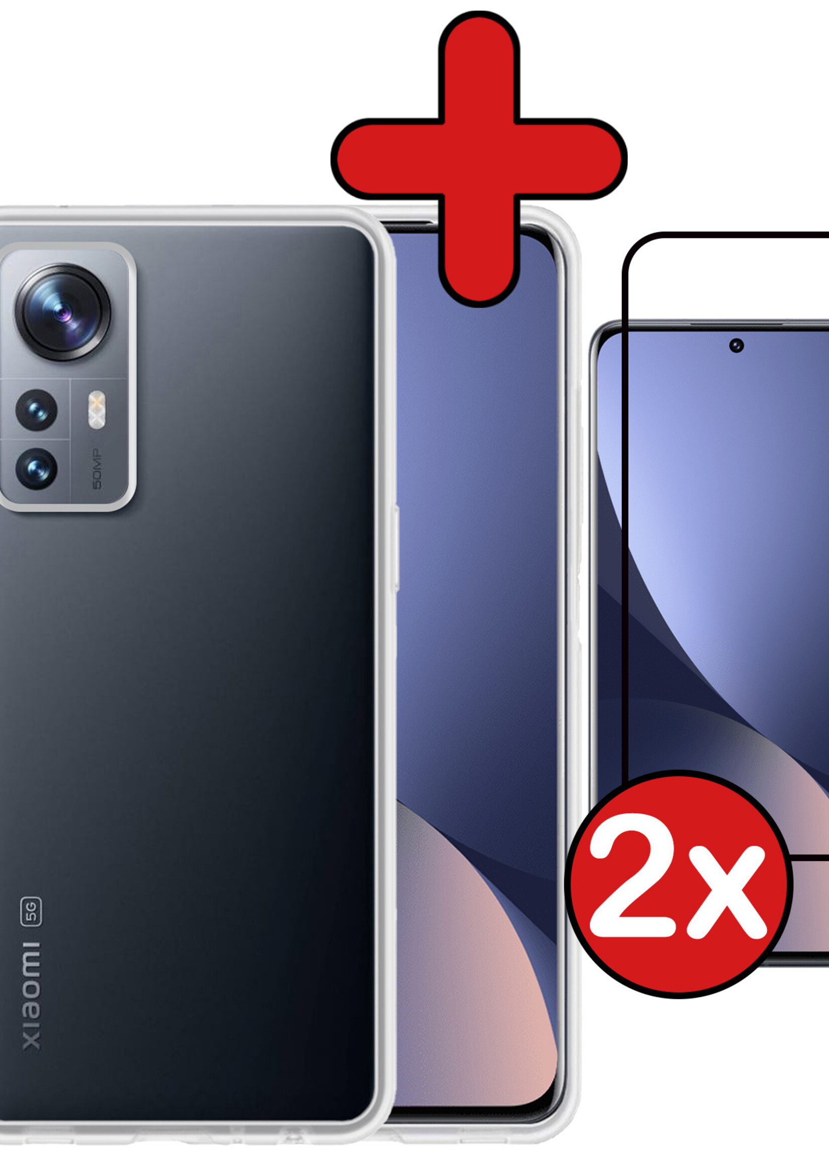 BTH Hoesje Geschikt voor Xiaomi 12 Hoesje Siliconen Case Hoes Met 2x Screenprotector - Hoes Geschikt voor Xiaomi 12 Hoes Cover Case - Transparant
