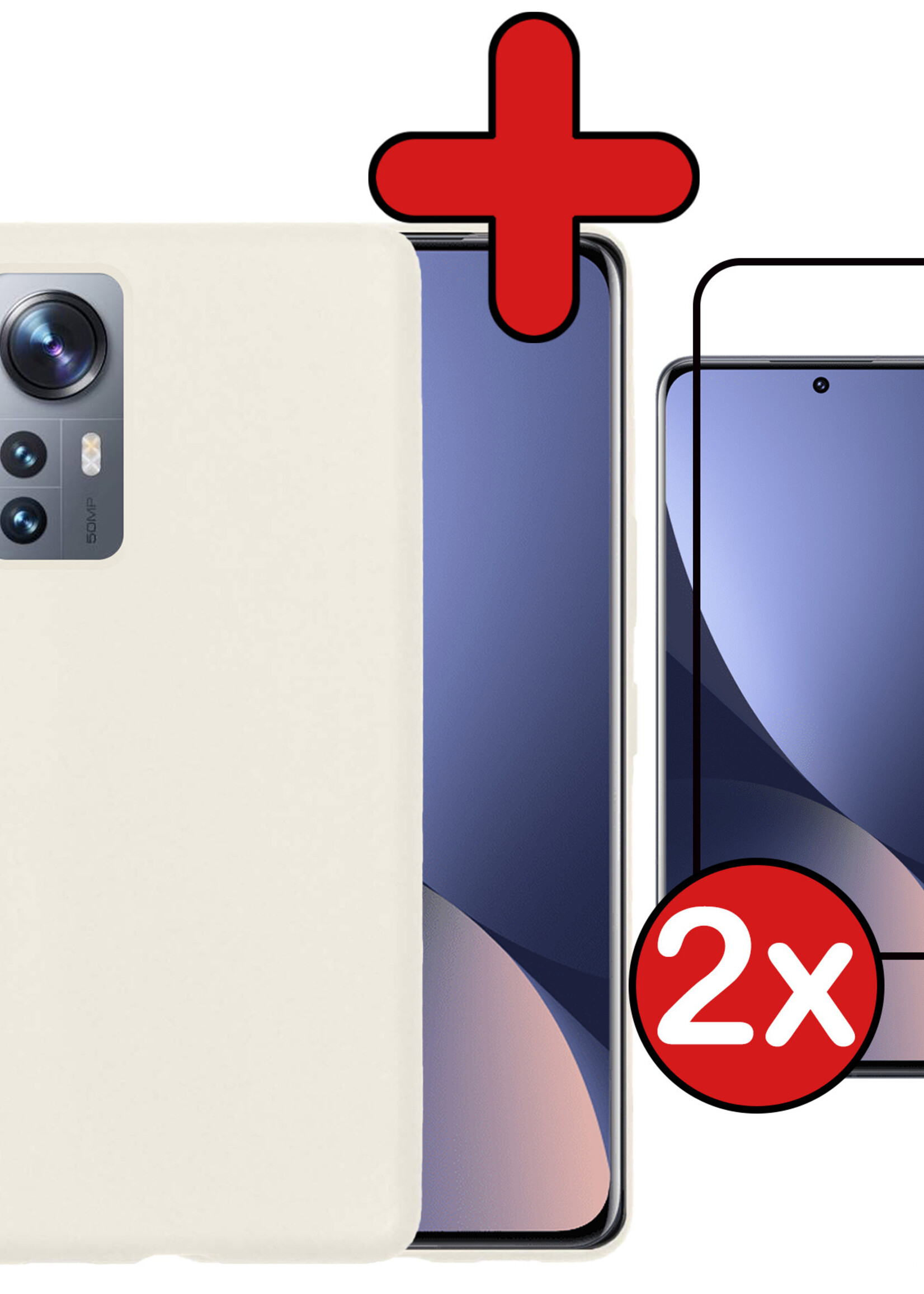 BTH Hoesje Geschikt voor Xiaomi 12 Hoesje Siliconen Case Hoes Met 2x Screenprotector - Hoes Geschikt voor Xiaomi 12 Hoes Cover Case - Wit