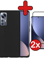 BTH BTH Xiaomi 12 Hoesje Siliconen Met 2x Screenprotector - Zwart