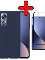 BTH BTH Xiaomi 12X Hoesje Siliconen Met Screenprotector - Donkerblauw