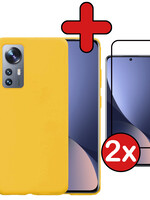 BTH BTH Xiaomi 12X Hoesje Siliconen Met 2x Screenprotector - Geel