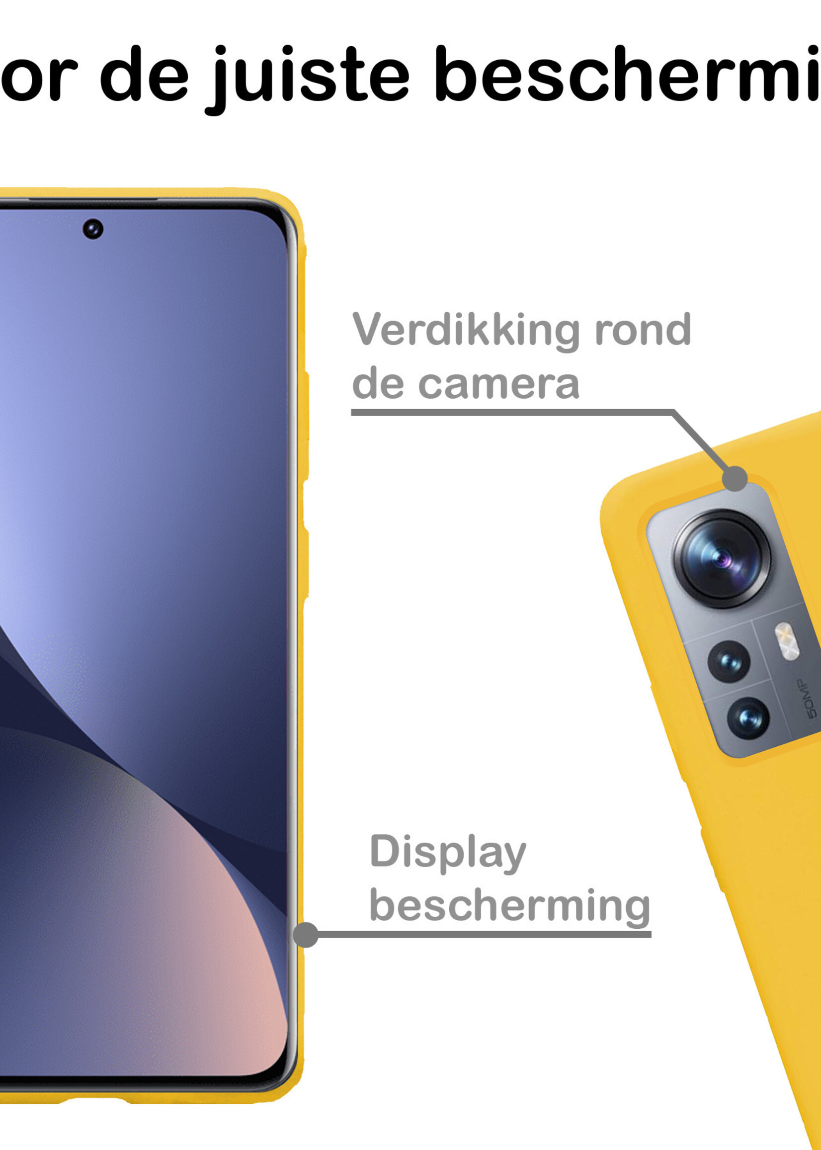 BTH Hoesje Geschikt voor Xiaomi 12X Hoesje Siliconen Case Hoes Met 2x Screenprotector - Hoes Geschikt voor Xiaomi 12X Hoes Cover Case - Geel