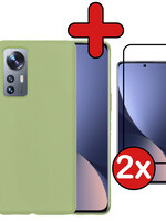BTH BTH Xiaomi 12X Hoesje Siliconen Met 2x Screenprotector - Groen