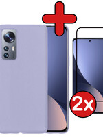BTH BTH Xiaomi 12X Hoesje Siliconen Met 2x Screenprotector - Lila