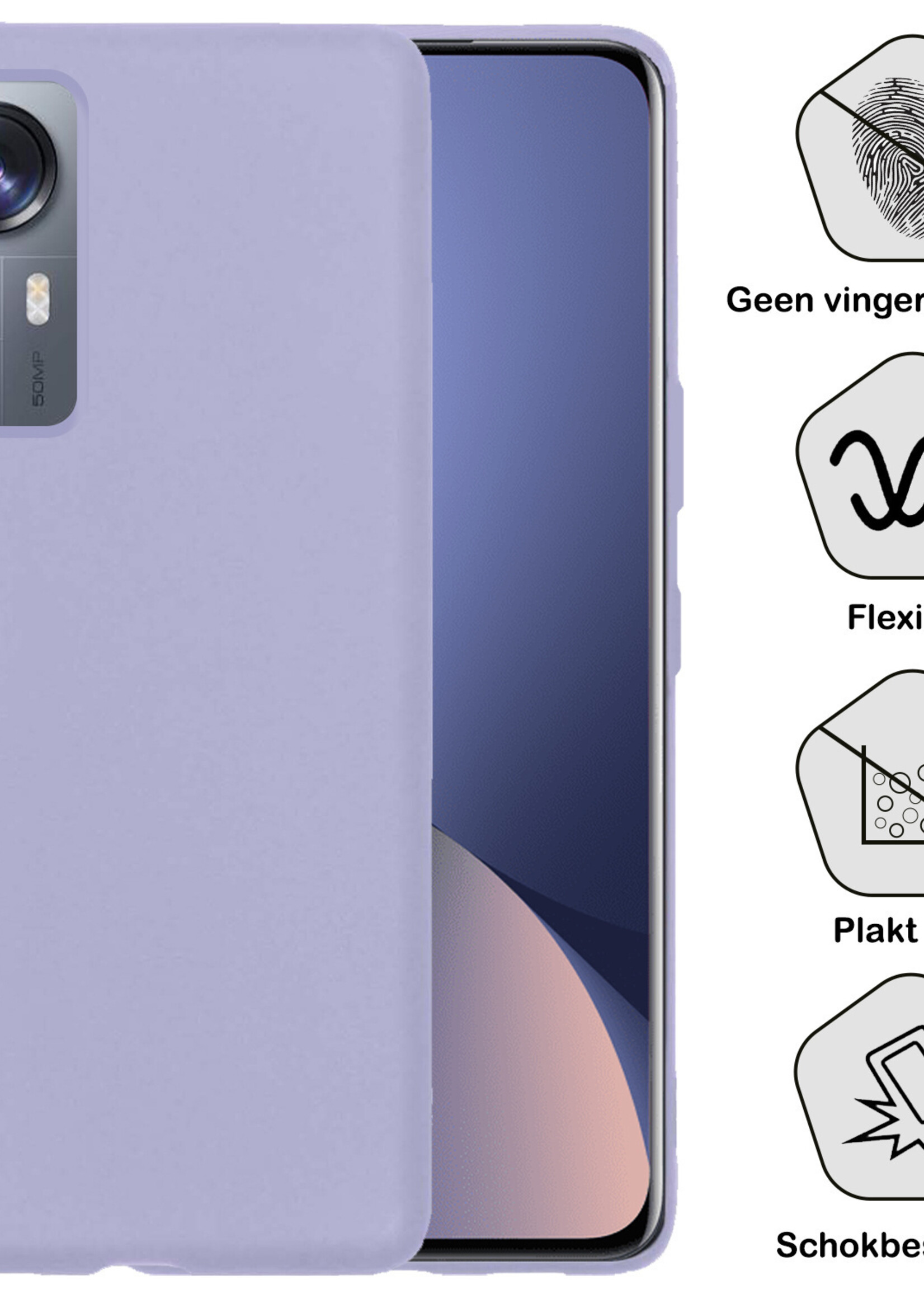 BTH Hoesje Geschikt voor Xiaomi 12X Hoesje Siliconen Case Hoes Met 2x Screenprotector - Hoes Geschikt voor Xiaomi 12X Hoes Cover Case - Lila