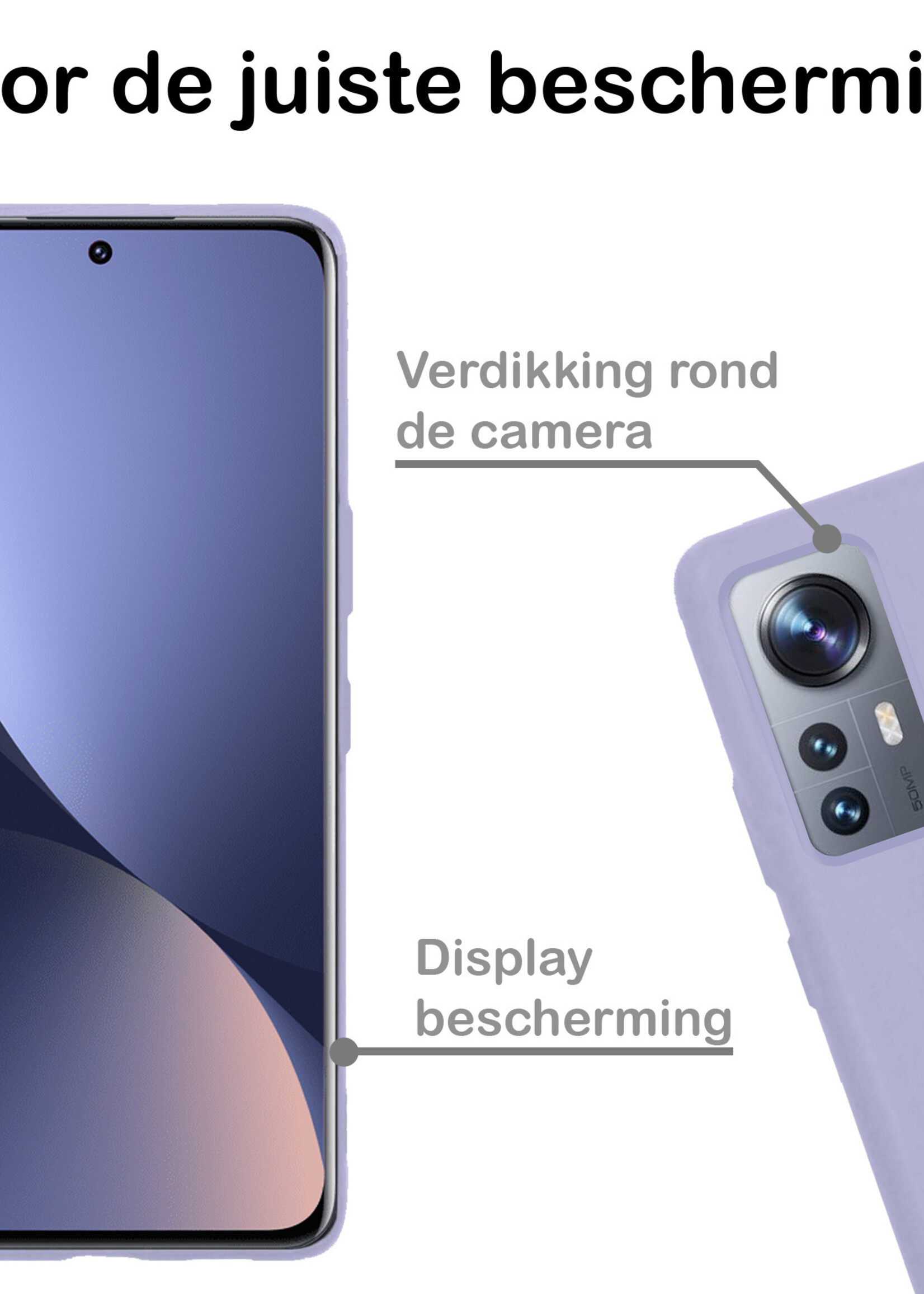 BTH Hoesje Geschikt voor Xiaomi 12X Hoesje Siliconen Case Hoes Met 2x Screenprotector - Hoes Geschikt voor Xiaomi 12X Hoes Cover Case - Lila