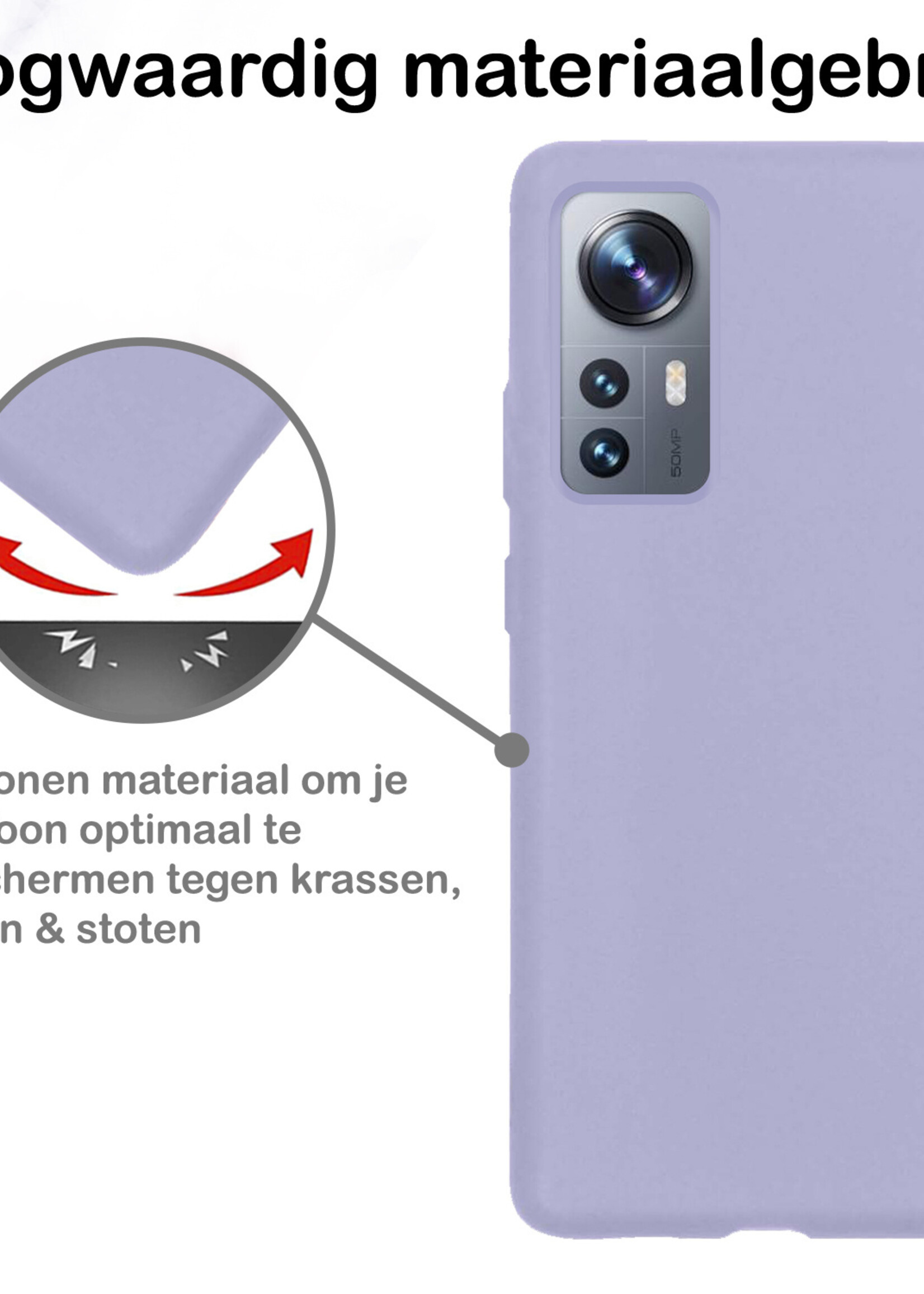 BTH Hoesje Geschikt voor Xiaomi 12X Hoesje Siliconen Case Hoes Met 2x Screenprotector - Hoes Geschikt voor Xiaomi 12X Hoes Cover Case - Lila