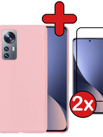 BTH BTH Xiaomi 12X Hoesje Siliconen Met 2x Screenprotector - Lichtroze