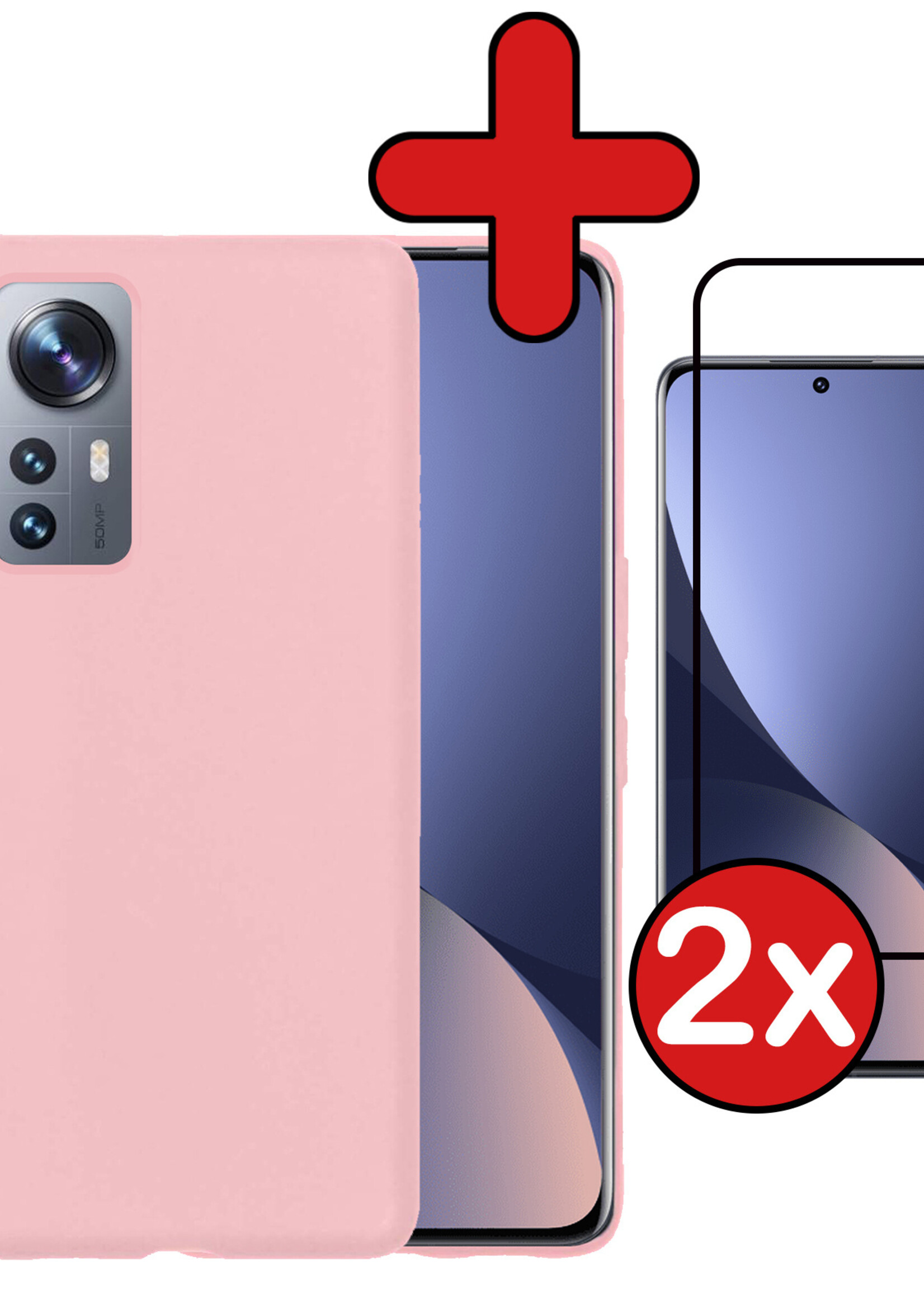 BTH Hoesje Geschikt voor Xiaomi 12X Hoesje Siliconen Case Hoes Met 2x Screenprotector - Hoes Geschikt voor Xiaomi 12X Hoes Cover Case - Lichtroze