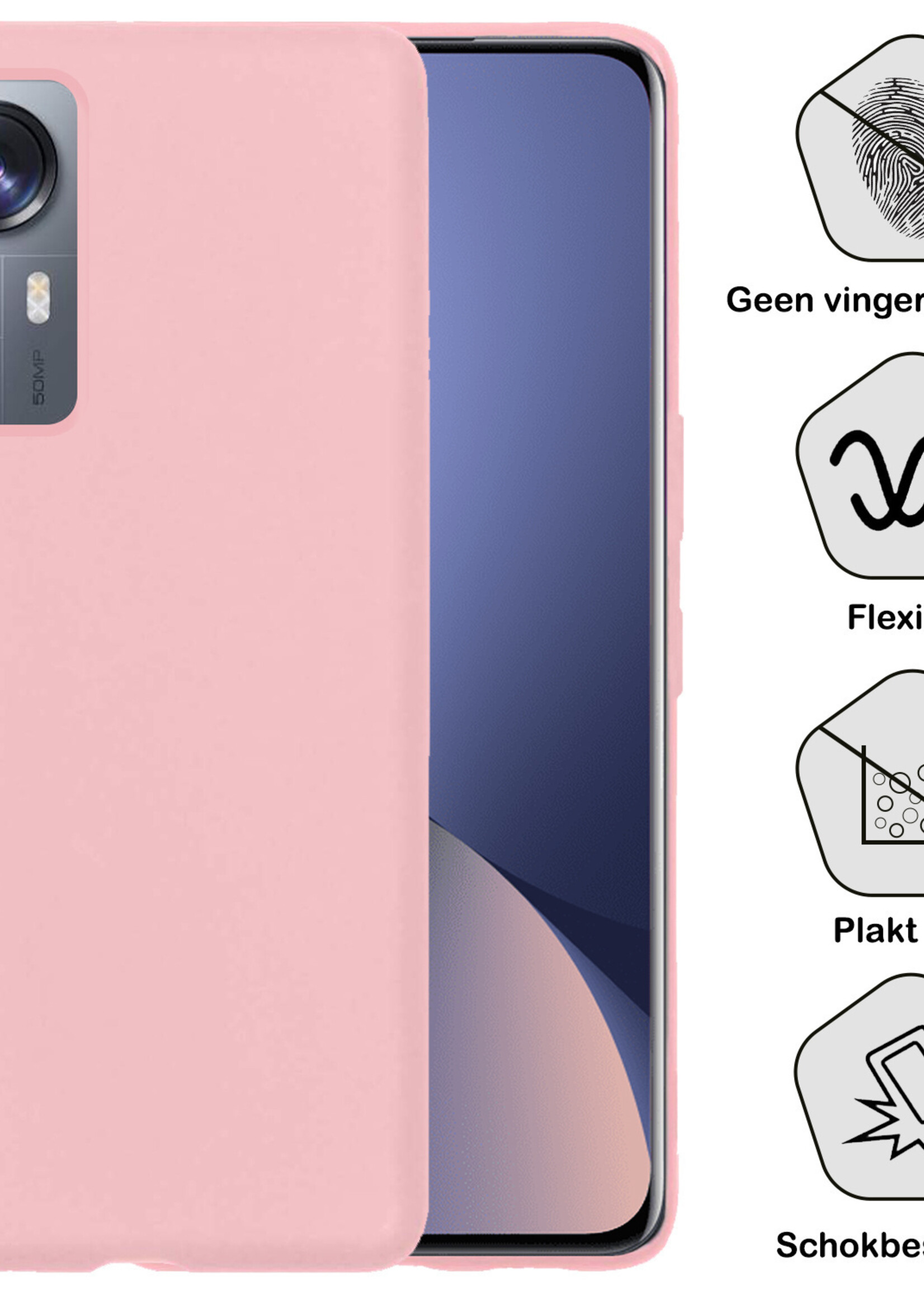 BTH Hoesje Geschikt voor Xiaomi 12X Hoesje Siliconen Case Hoes Met 2x Screenprotector - Hoes Geschikt voor Xiaomi 12X Hoes Cover Case - Lichtroze